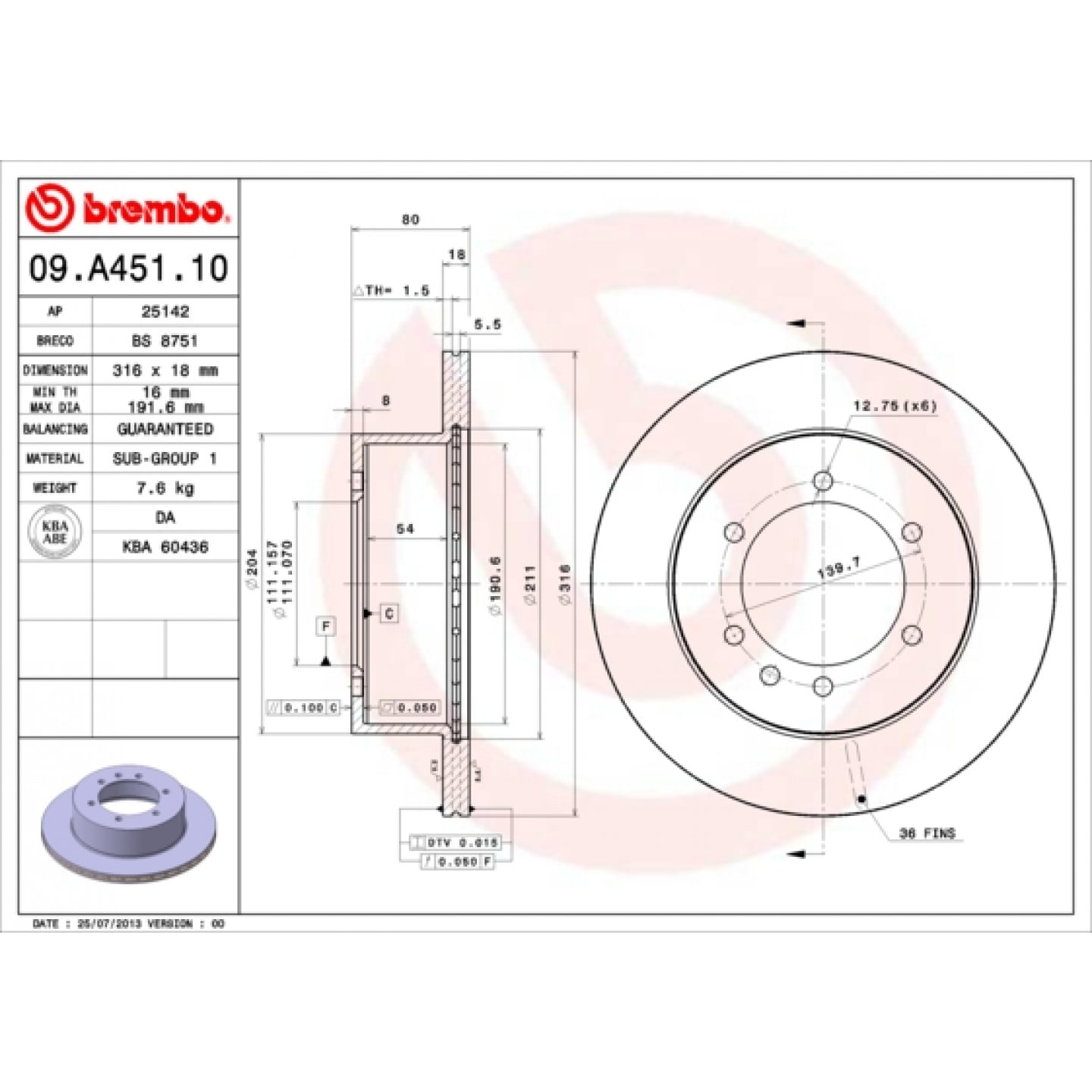 Brzdový kotouč BREMBO 09.A451.10