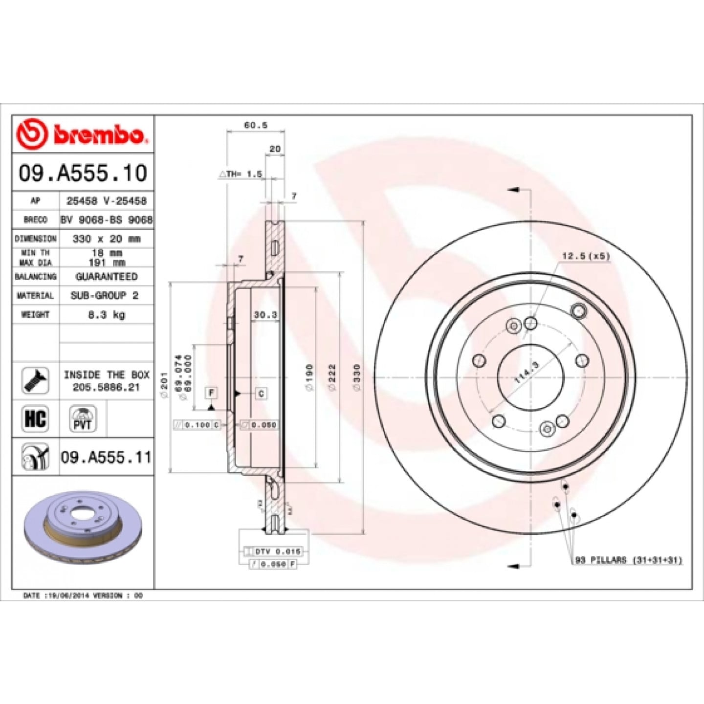 Bremseskive BREMBO 09.A555.11