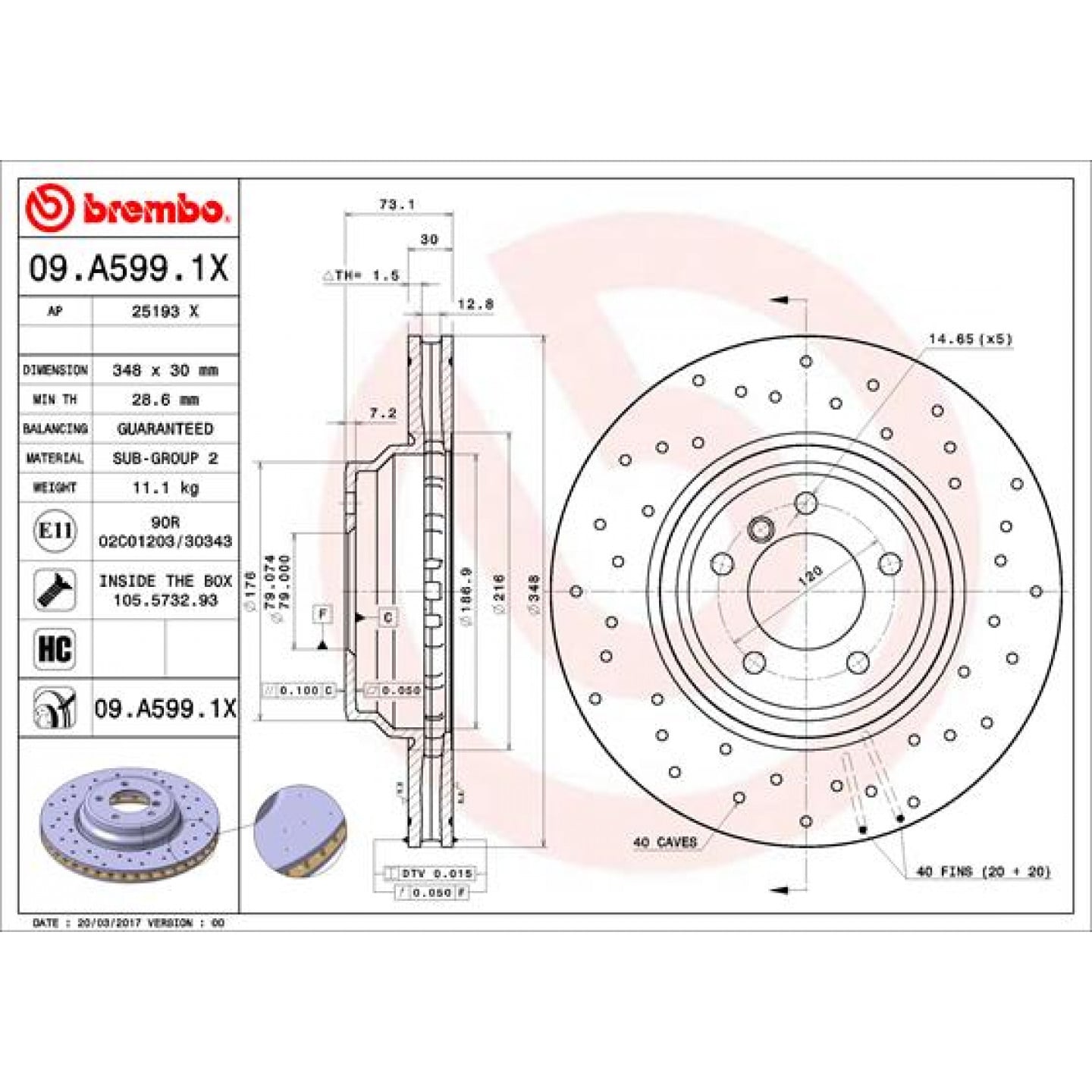 Bremsscheibe BREMBO 09.A599.1X
