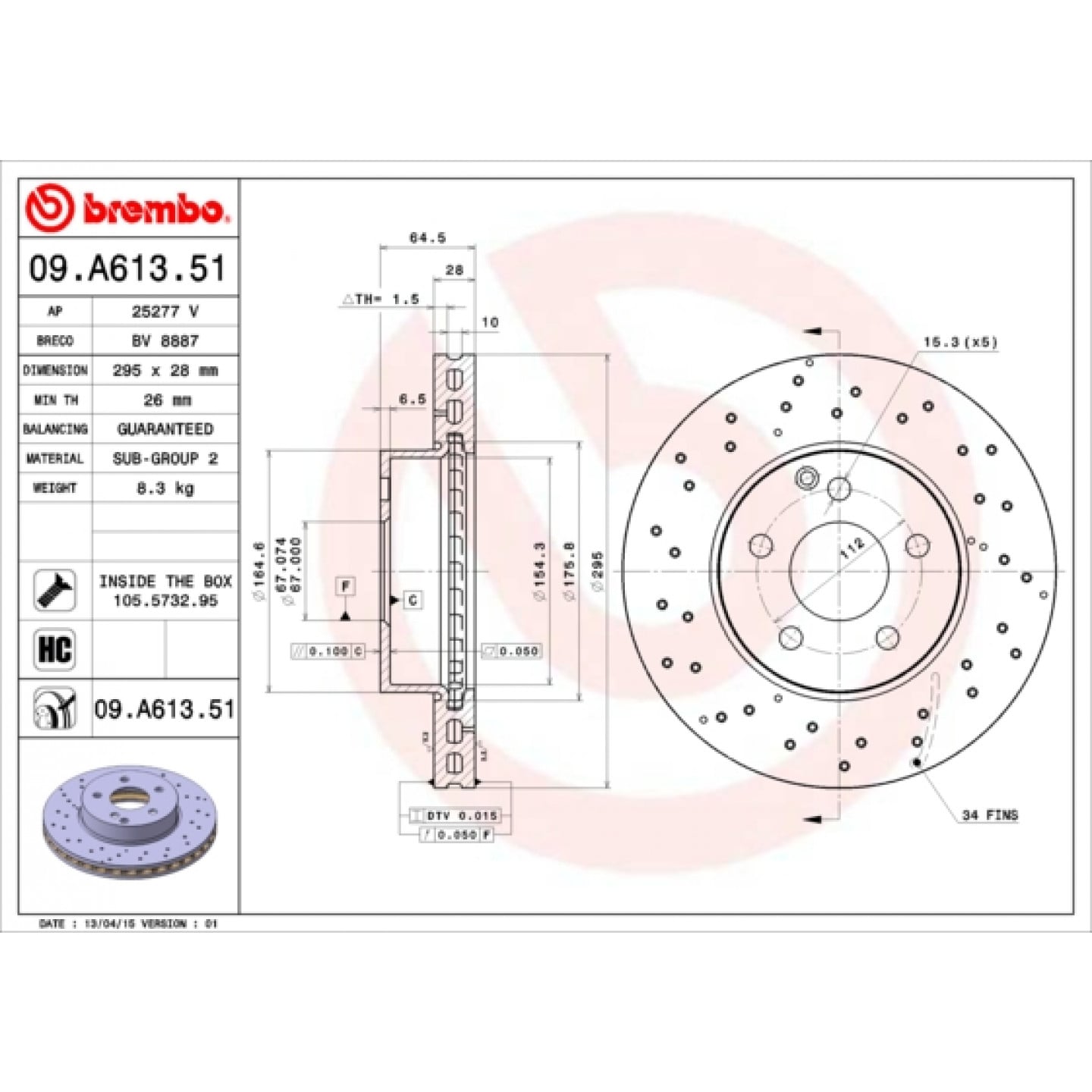Brzdový kotouč BREMBO 09.A613.51
