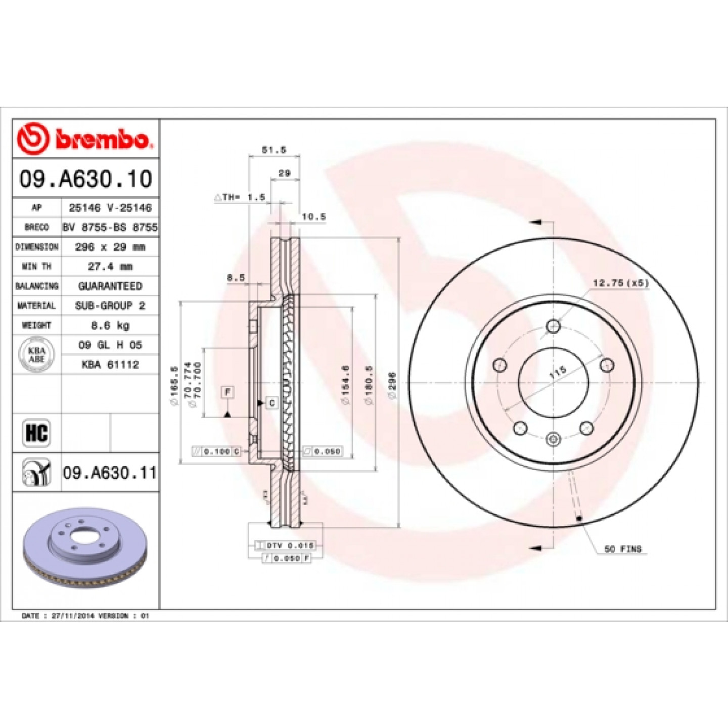 Bremseskive BREMBO 09.A630.11