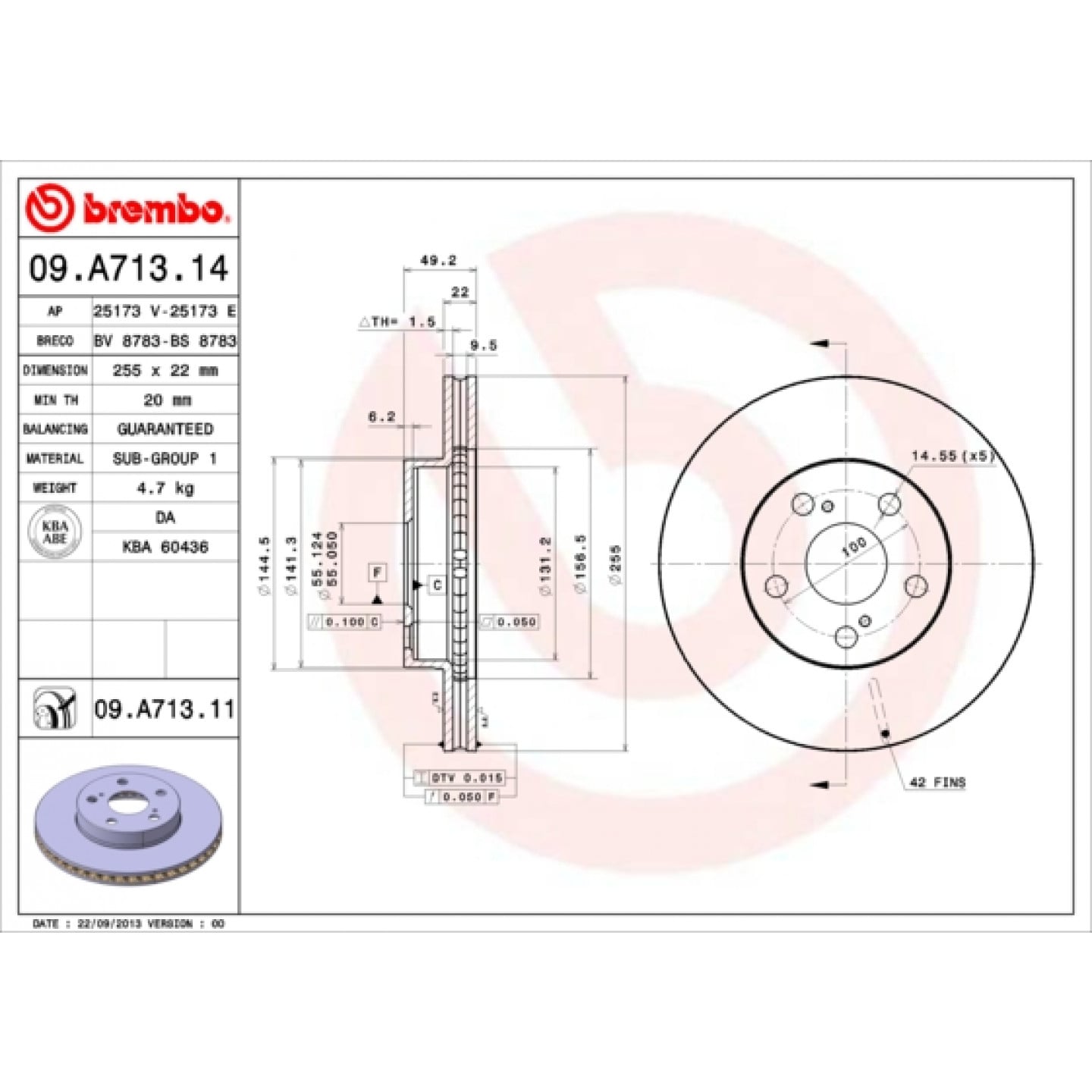 Bremsscheibe BREMBO 09.A713.11