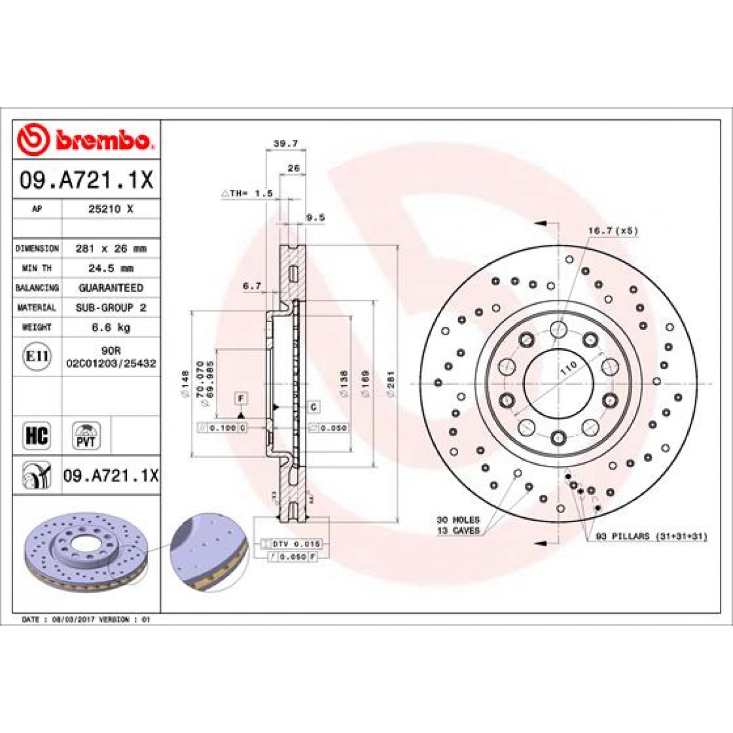 Remschijf BREMBO 09.A721.1X