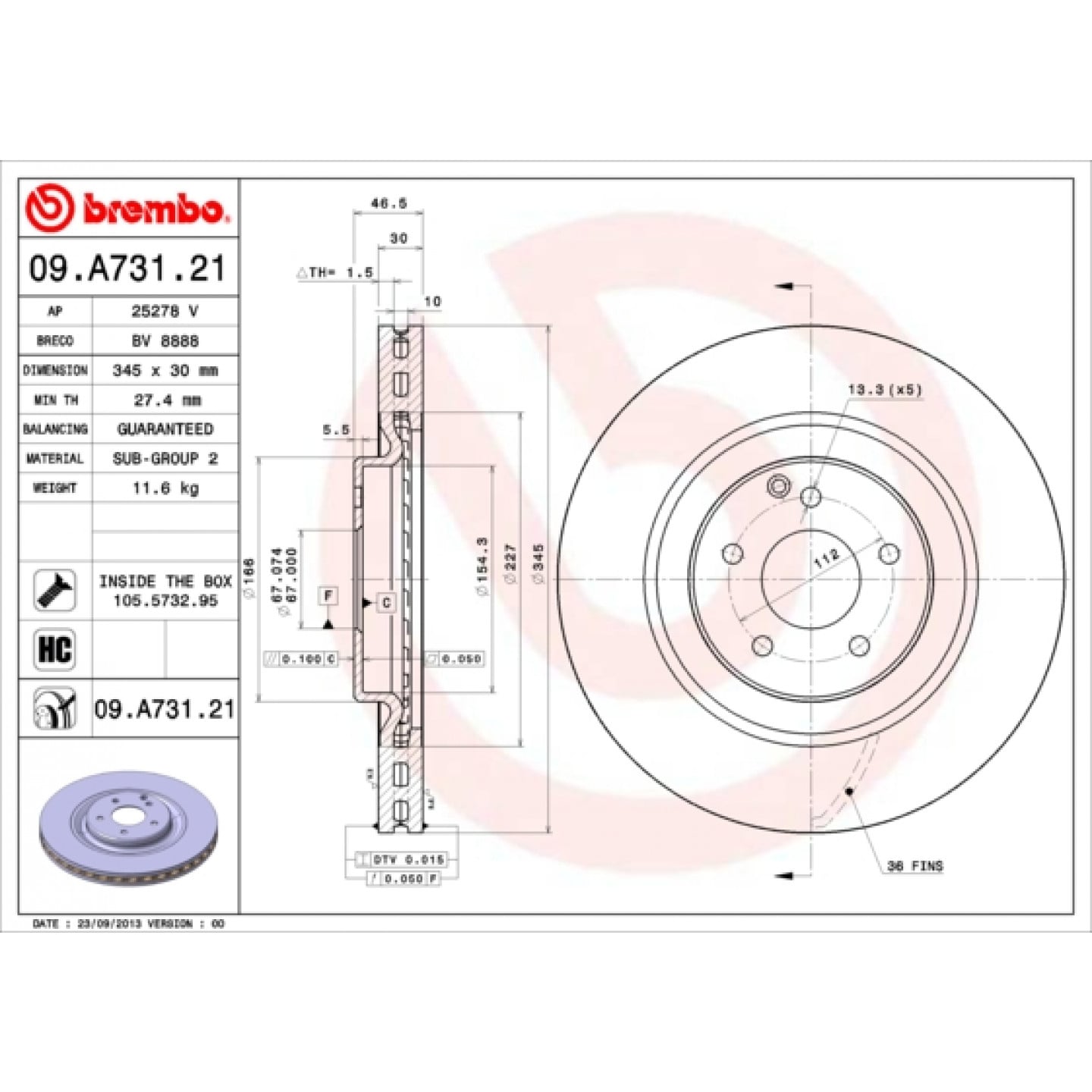 Remschijf BREMBO 09.A731.21