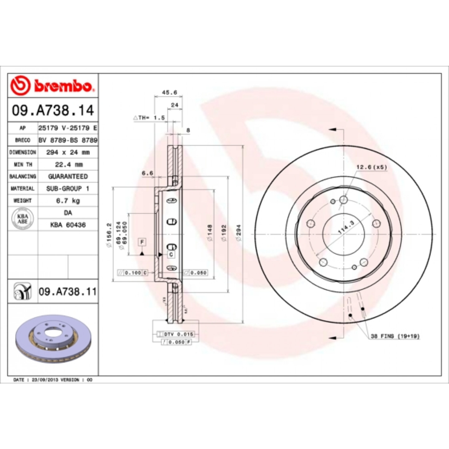 Brzdový kotouč BREMBO 09.A738.11
