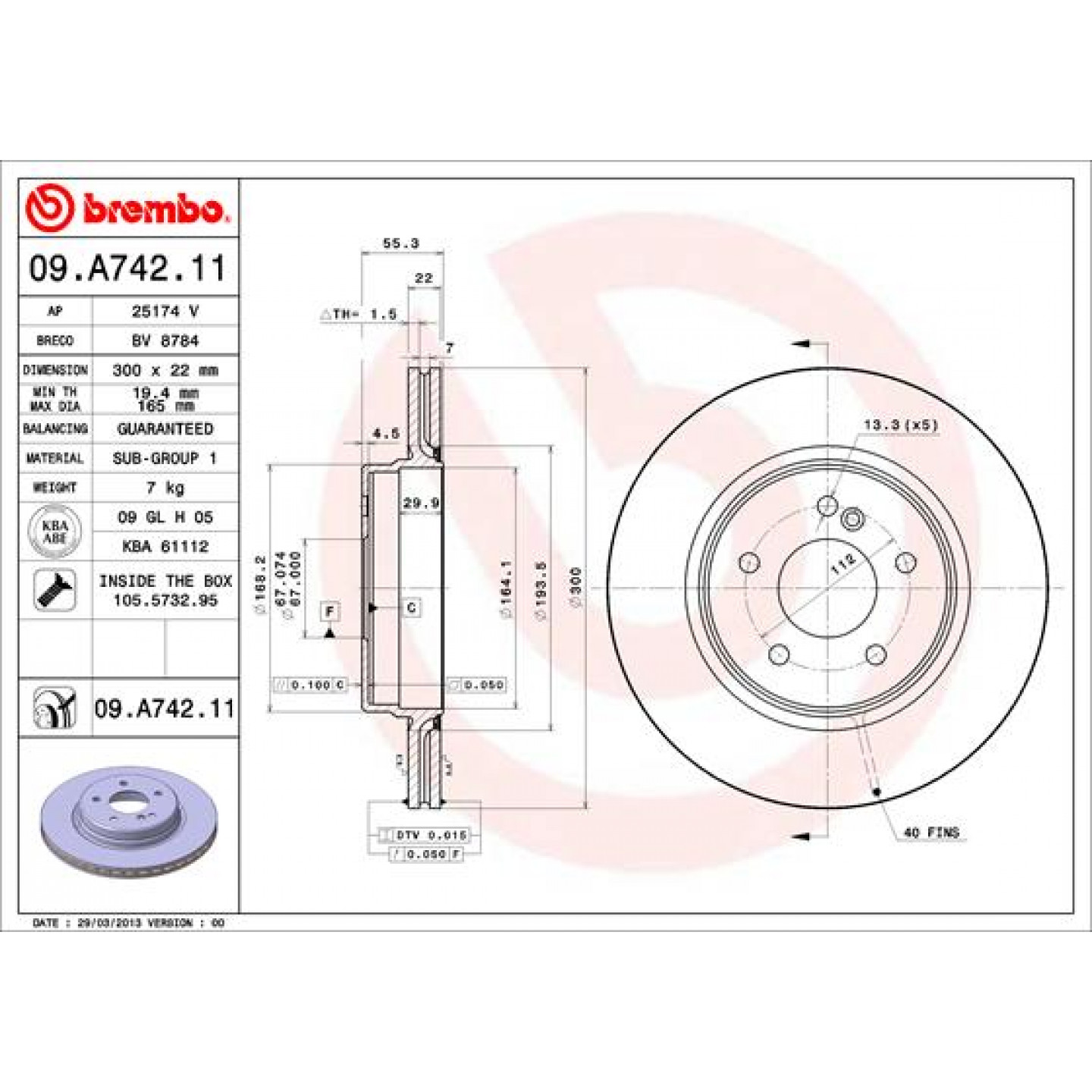 Discofreno BREMBO 09.A742.11