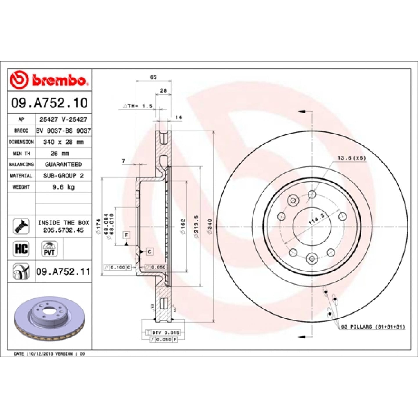 Discofreno BREMBO 09.A752.11