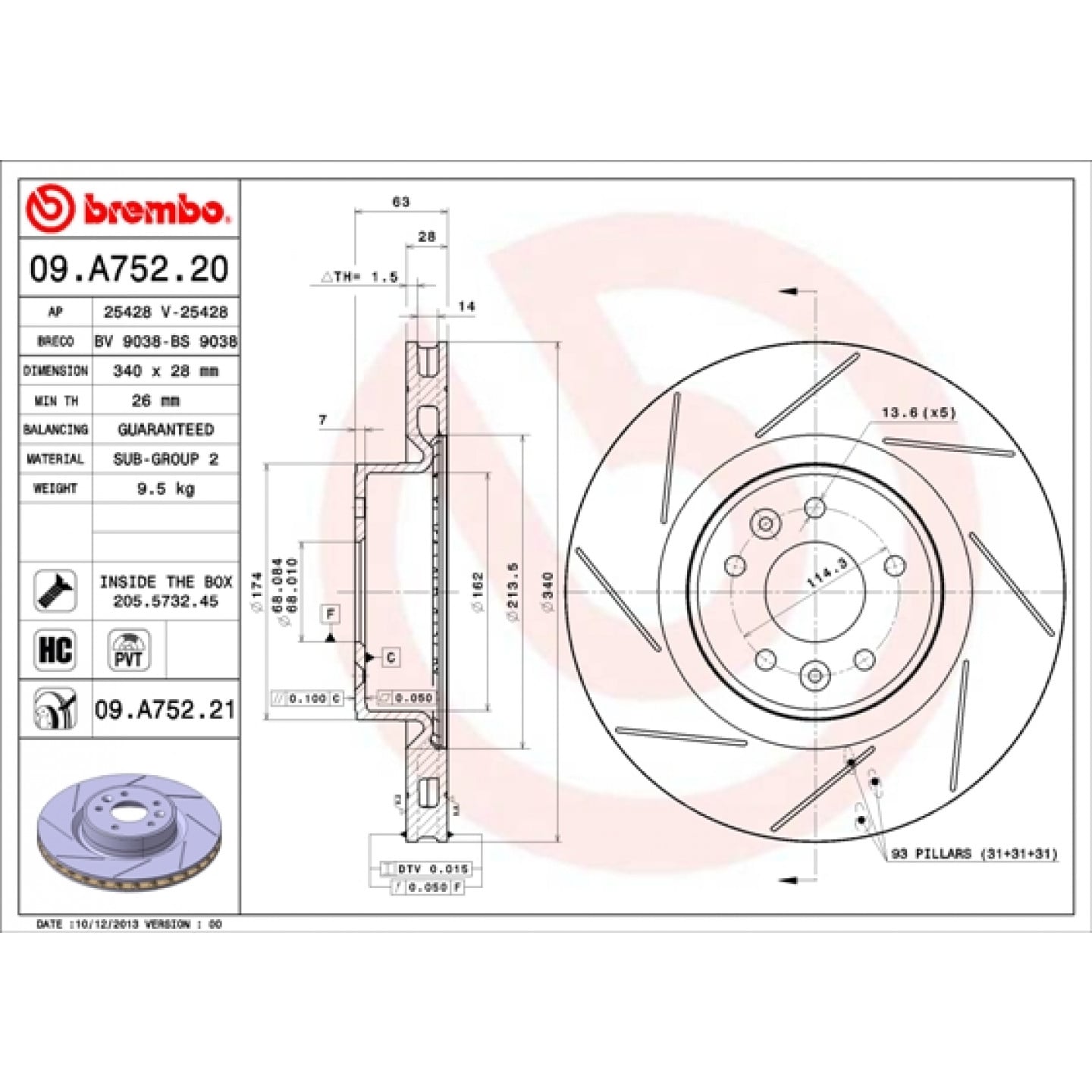 Brzdový kotouč BREMBO 09.A752.21