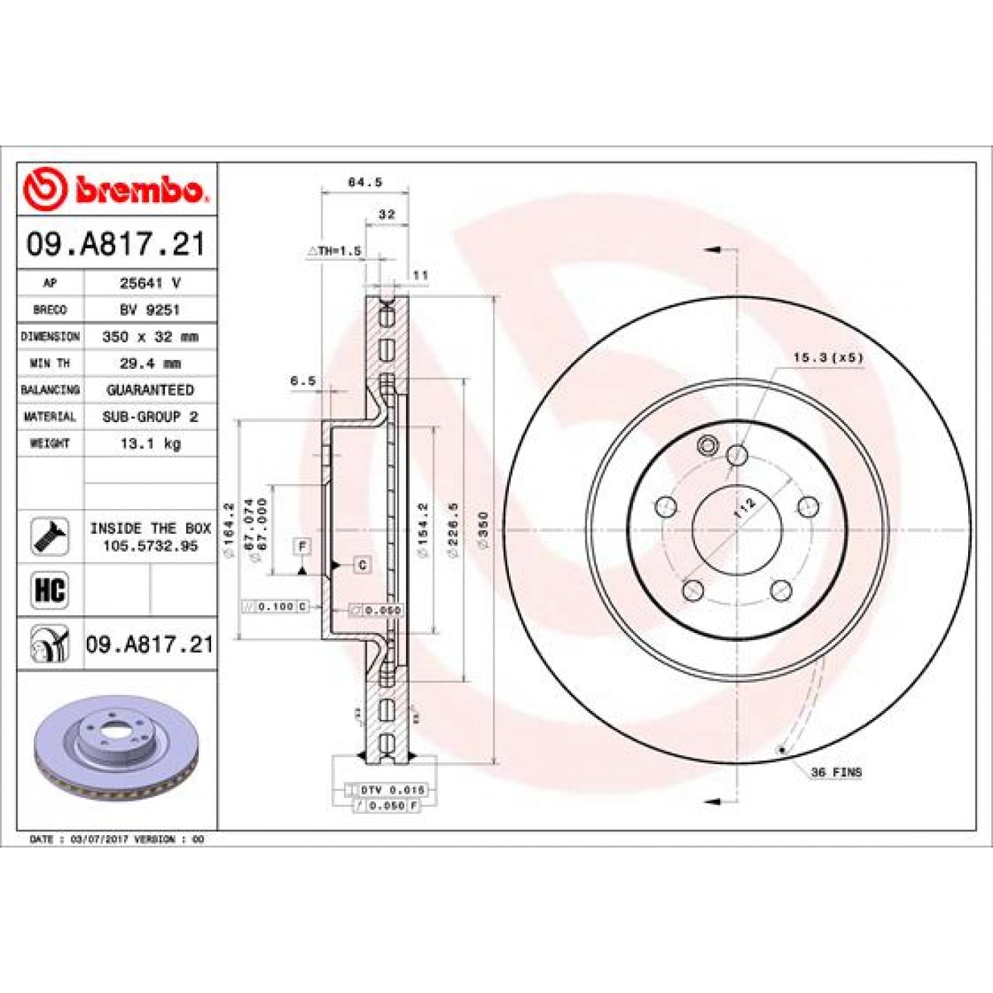 Brzdový kotouč BREMBO 09.A817.21