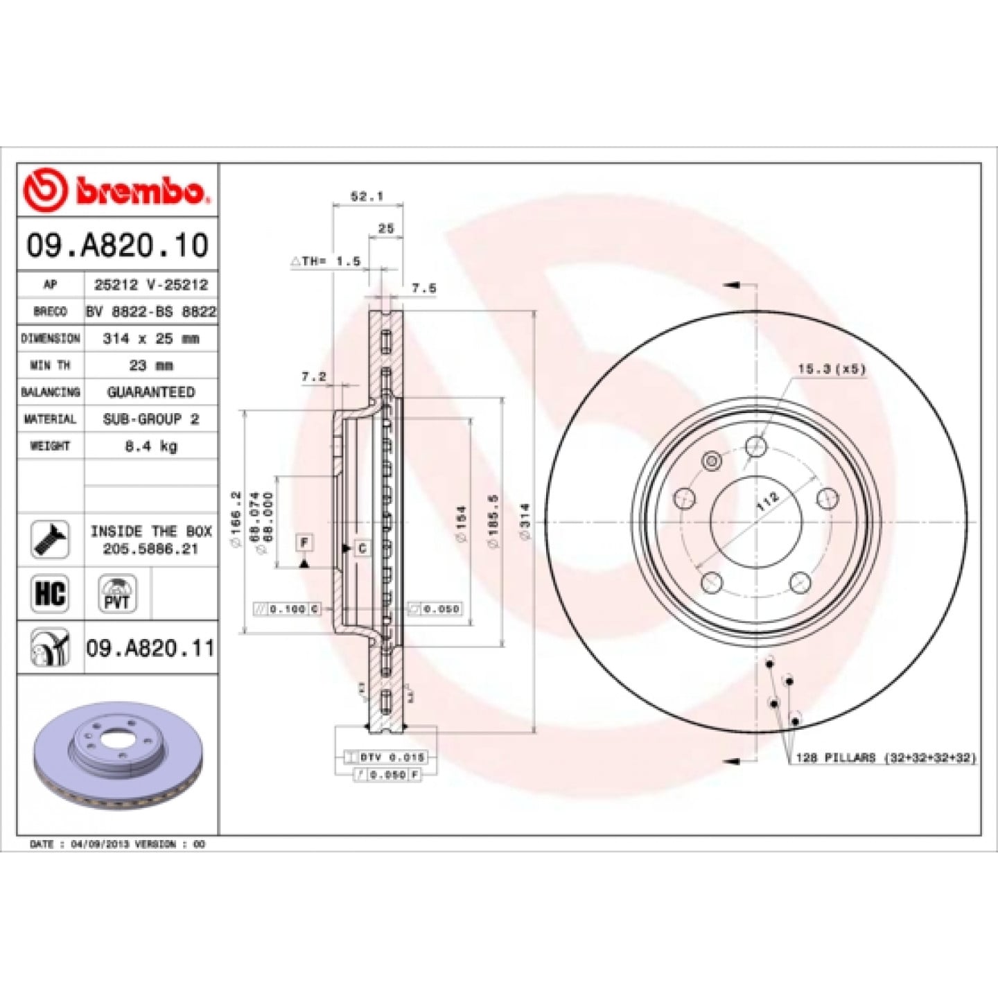 Bremsscheibe BREMBO 09.A820.11
