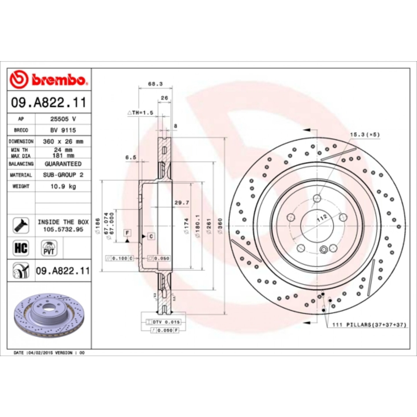 Brzdový kotouč BREMBO 09.A822.11