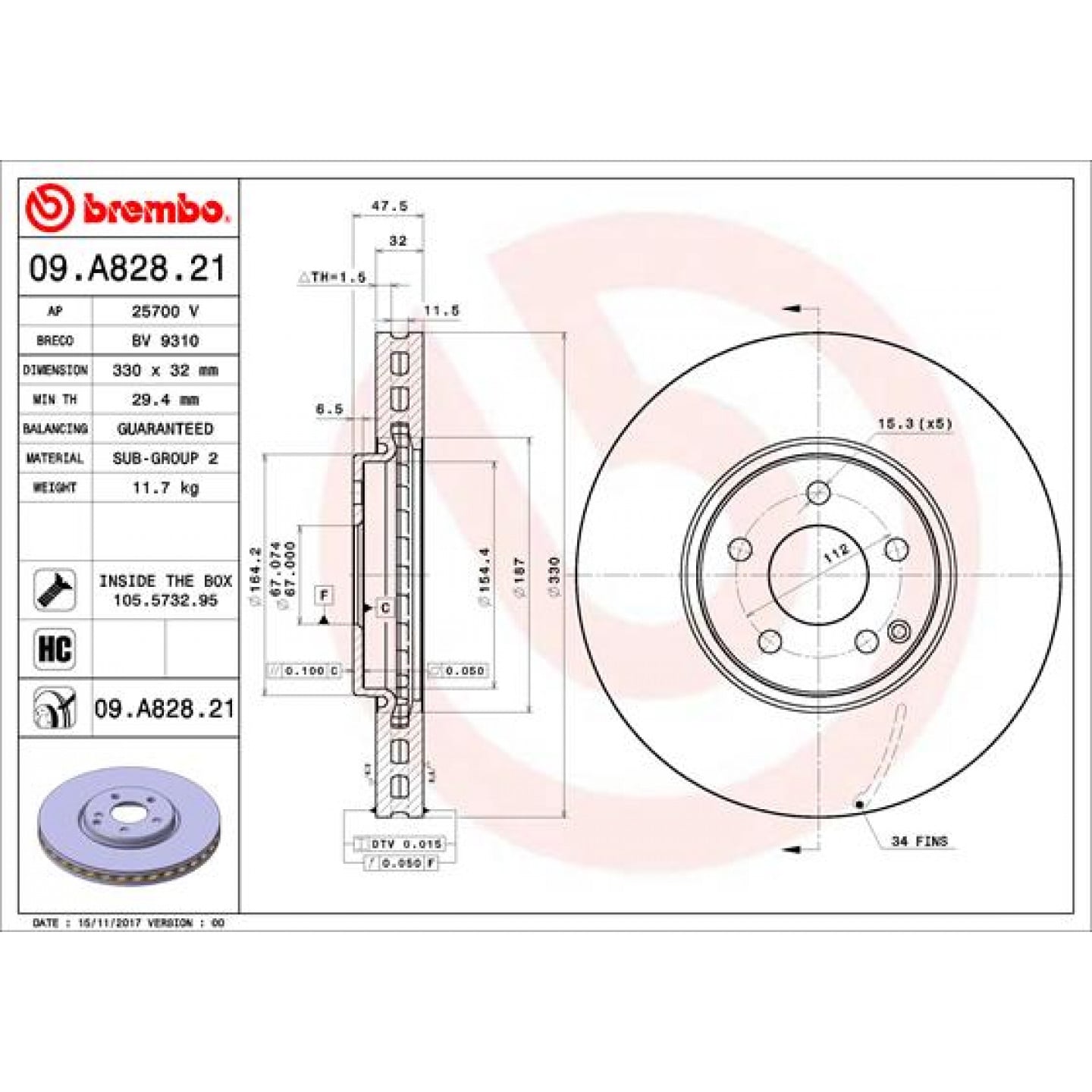 Discofreno BREMBO 09.A828.21