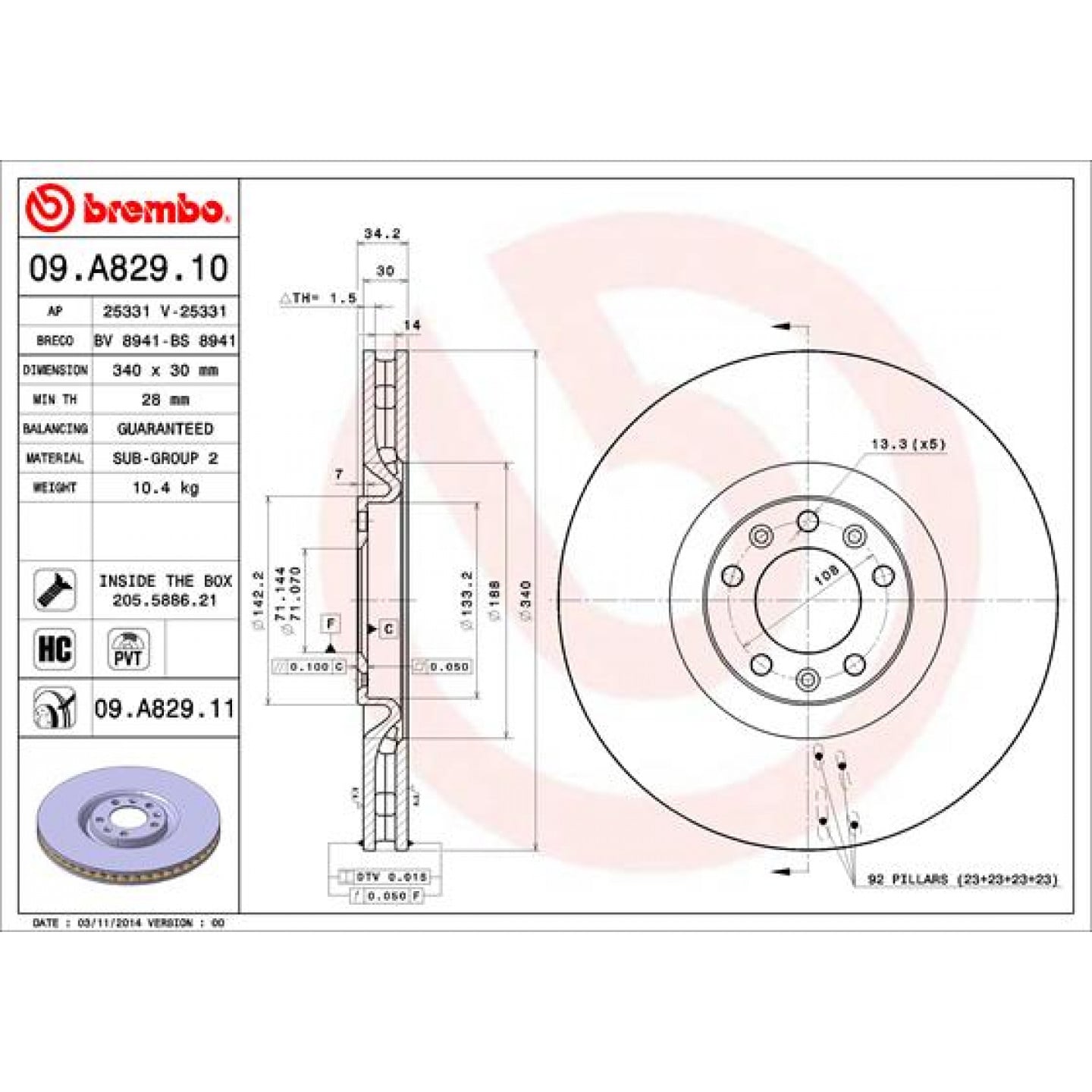 Bremsscheibe BREMBO 09.A829.11
