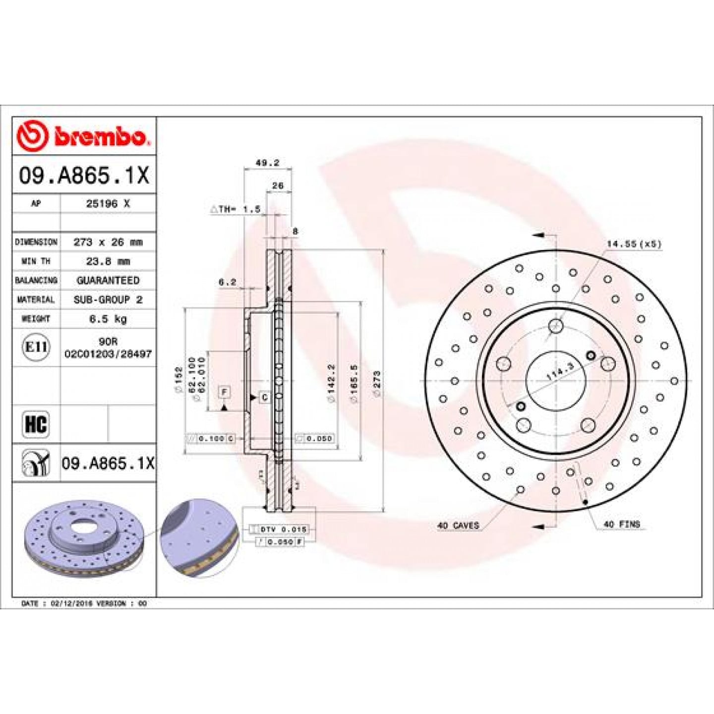 Remschijf BREMBO 09.A865.1X