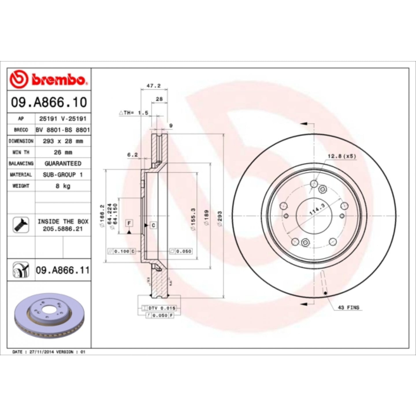 Bremseskive BREMBO 09.A866.10
