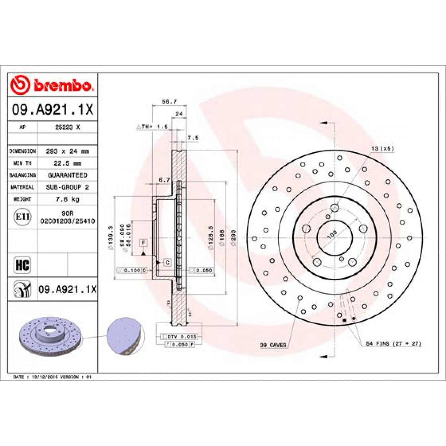 Bremsscheibe BREMBO 09.A921.1X