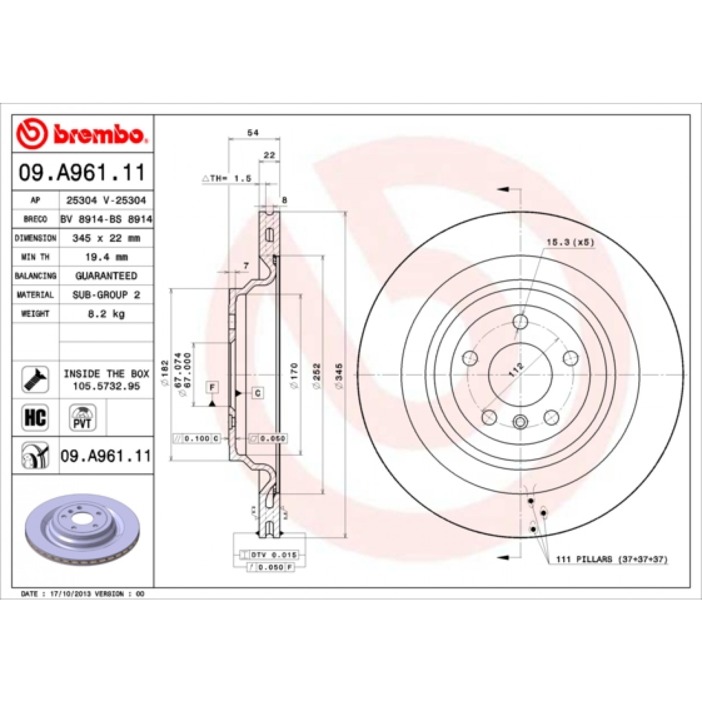 Bremsscheibe BREMBO 09.A961.11