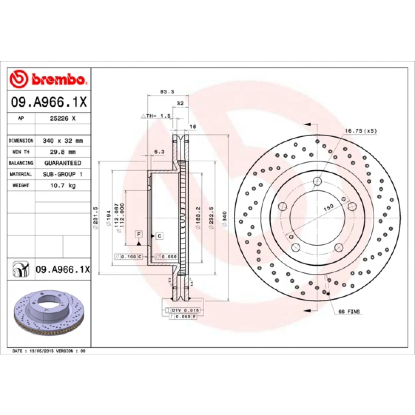 Bremsscheibe BREMBO 09.A966.1X