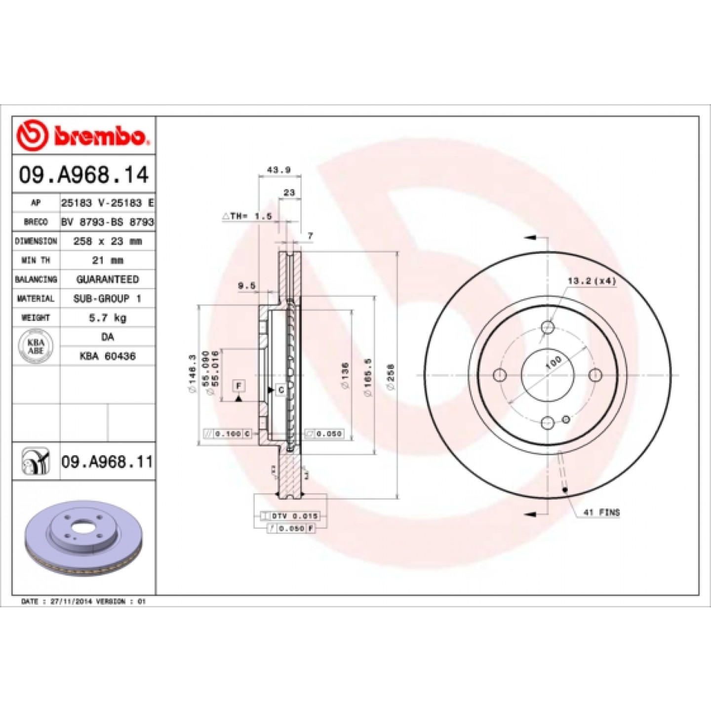 Bremseskive BREMBO 09.A968.11