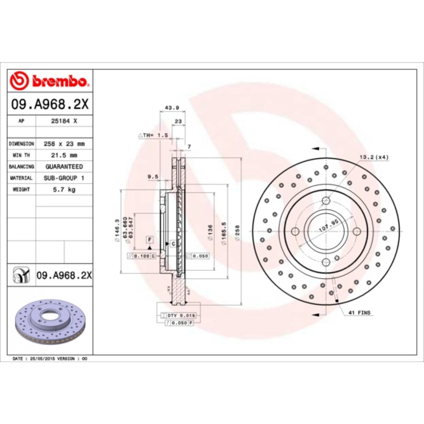Brzdový kotouč BREMBO 09.A968.2X