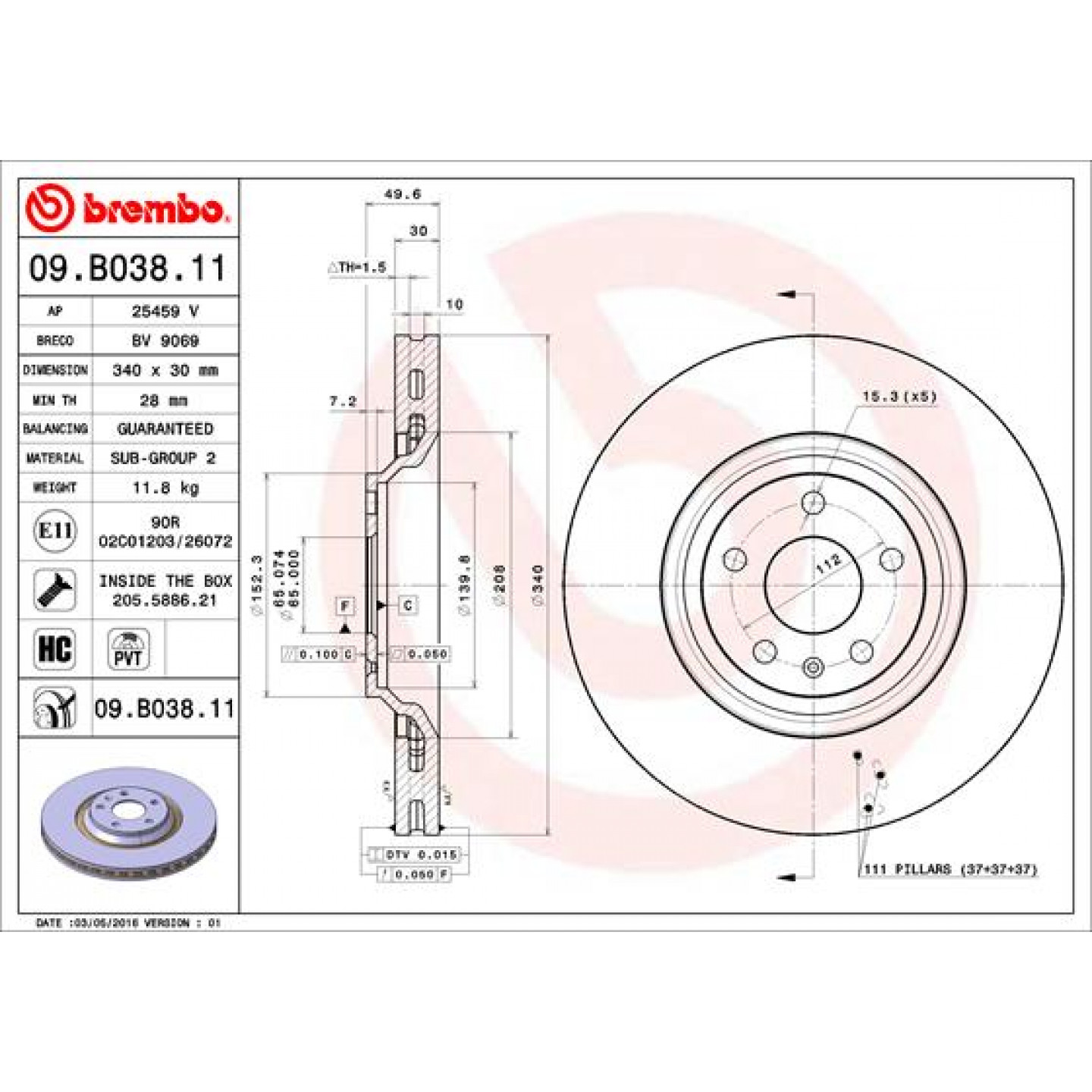 Brzdový kotouč BREMBO 09.B038.11