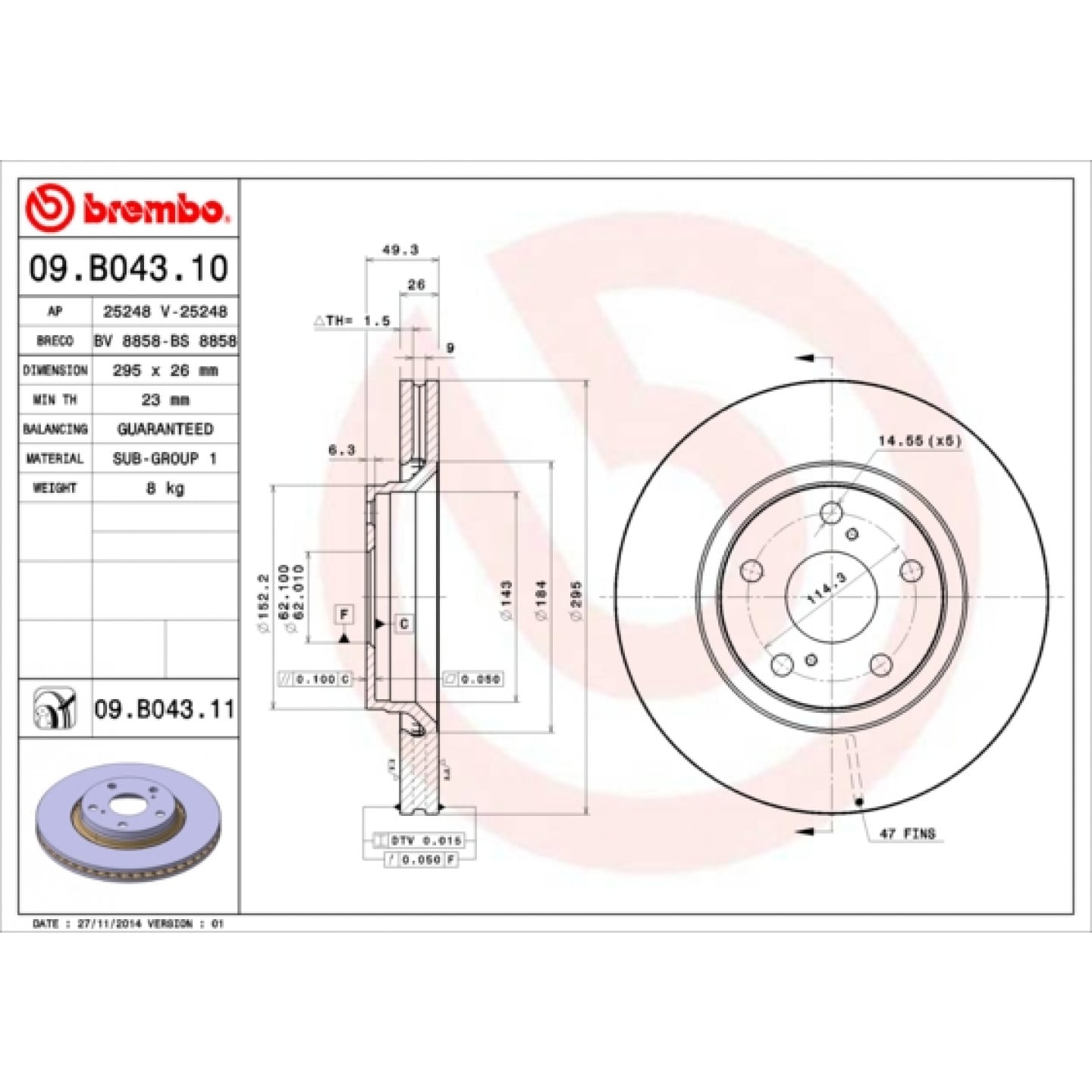 Brzdový kotouč BREMBO 09.B043.11