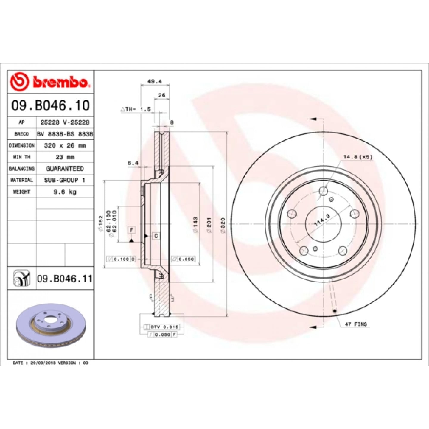 Brzdový kotouč BREMBO 09.B046.11