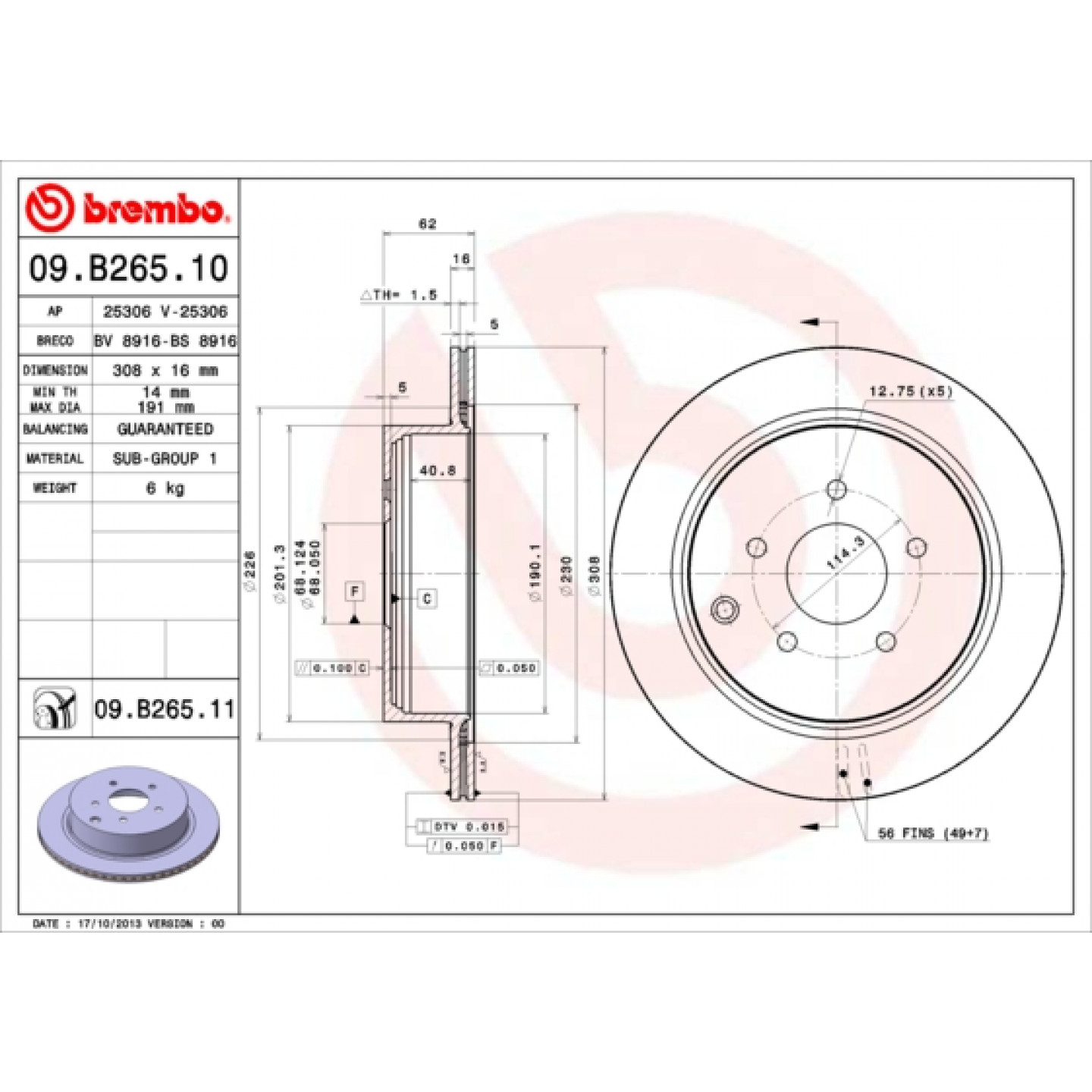 Bremseskive BREMBO 09.B265.11