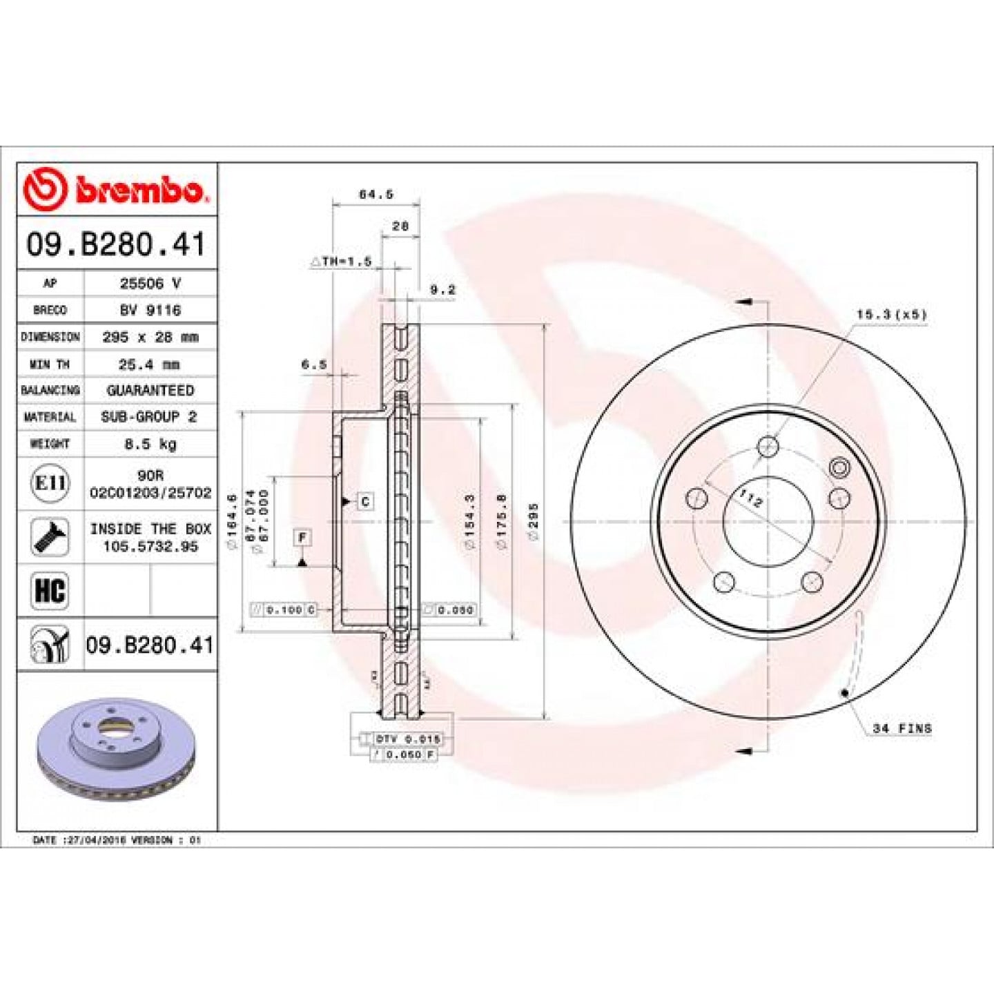 Bremseskive BREMBO 09.B280.41