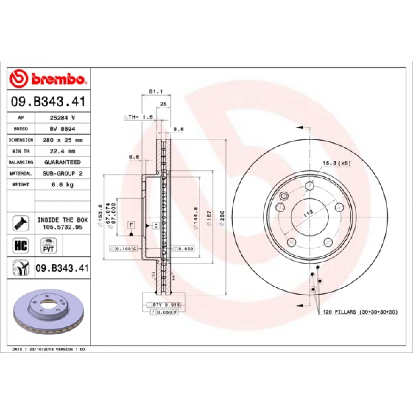 Bremseskive BREMBO 09.B343.41