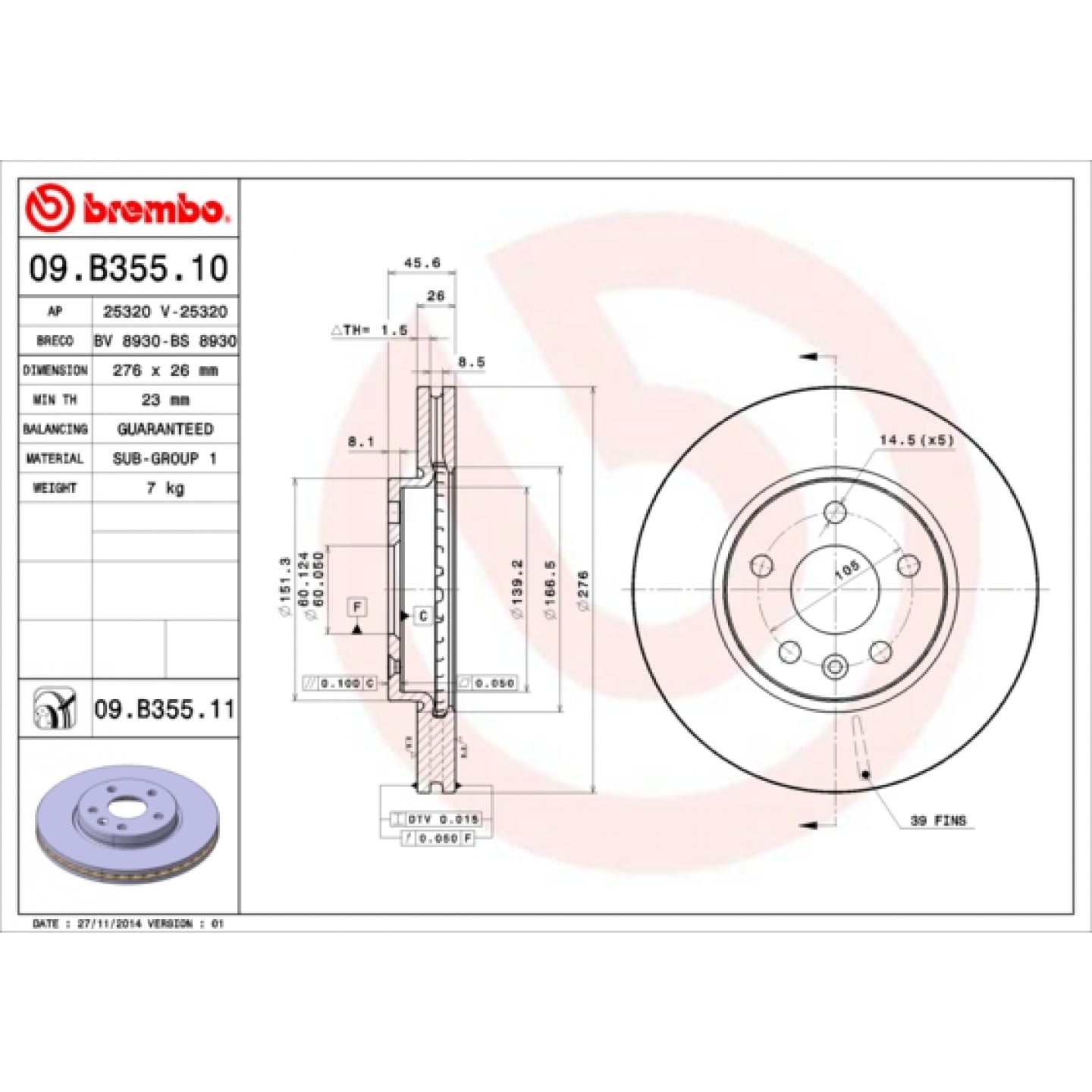 Bremsscheibe BREMBO 09.B355.10