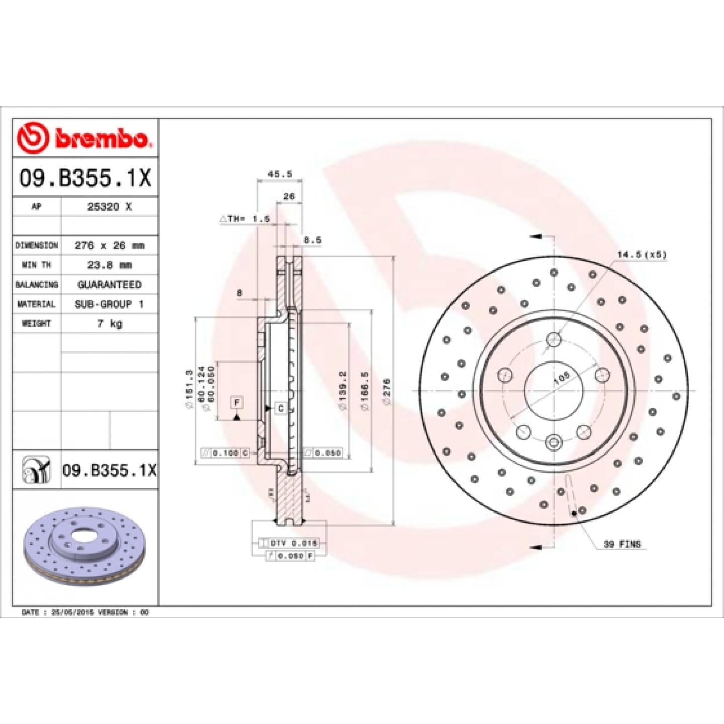 Bremseskive BREMBO 09.B355.1X