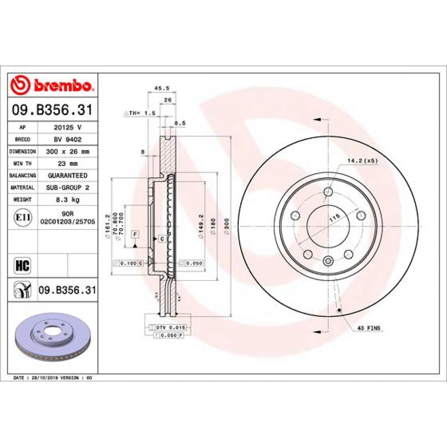 Remschijf BREMBO 09.B356.31