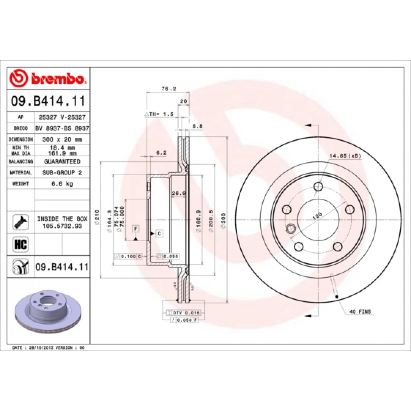Bremseskive BREMBO 09.B414.11