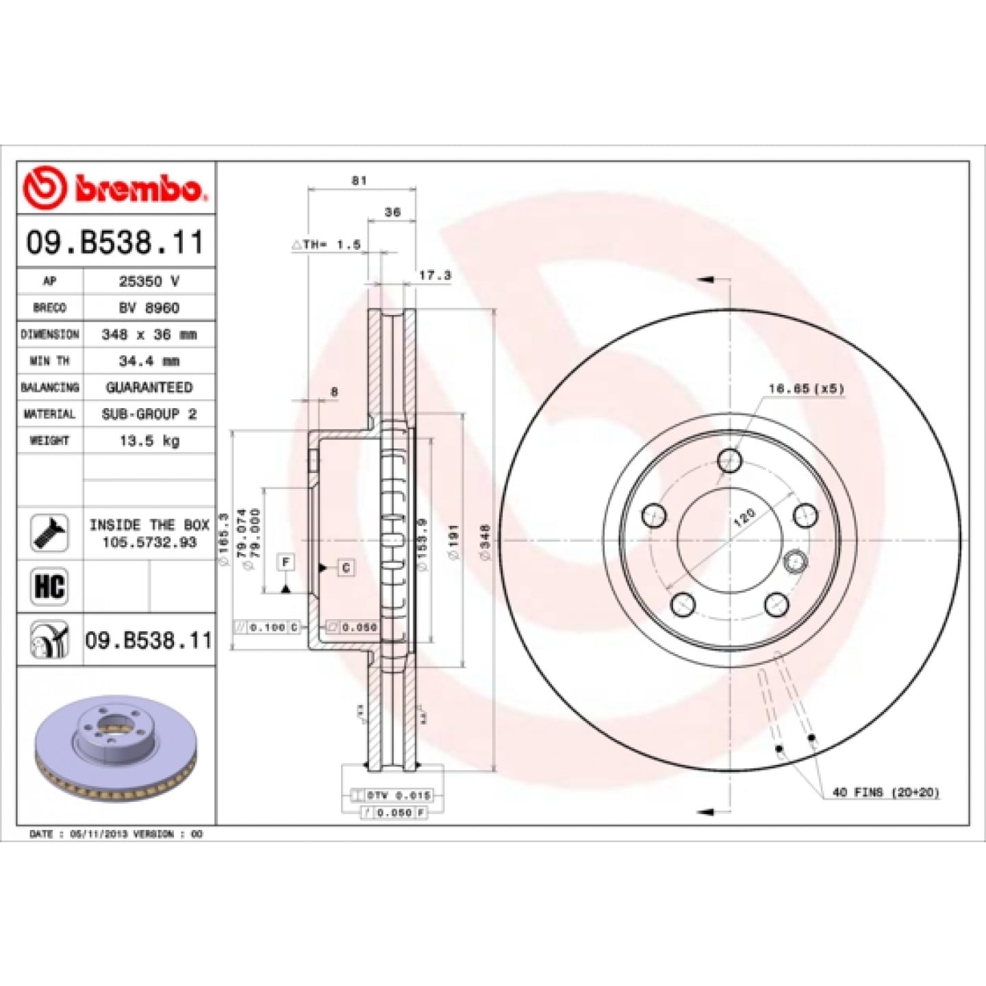 Discofreno BREMBO 09.B538.11