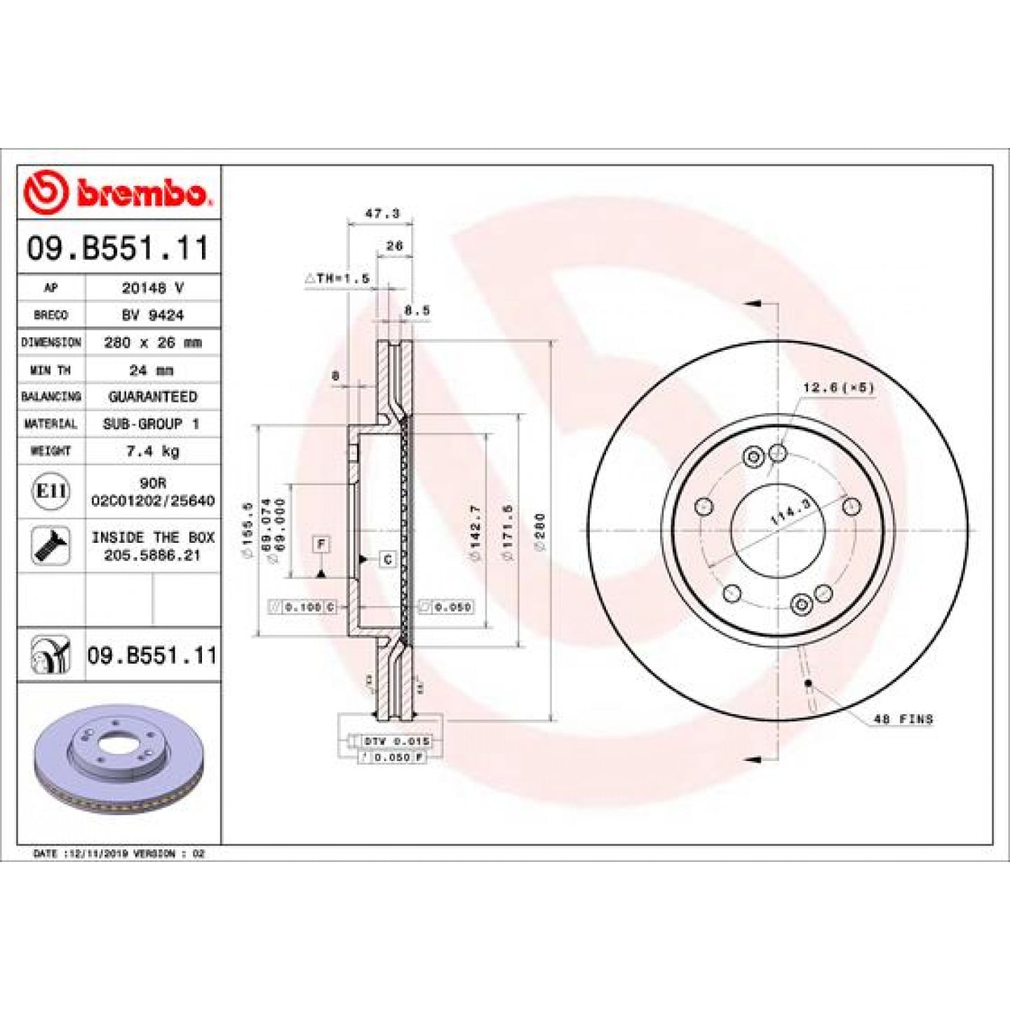 Discofreno BREMBO 09.B551.11