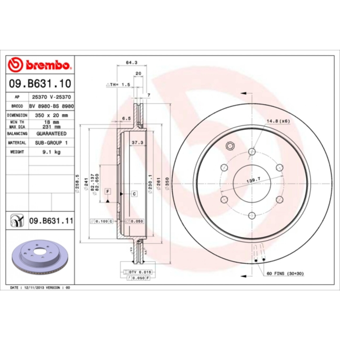 Remschijf BREMBO 09.B631.11