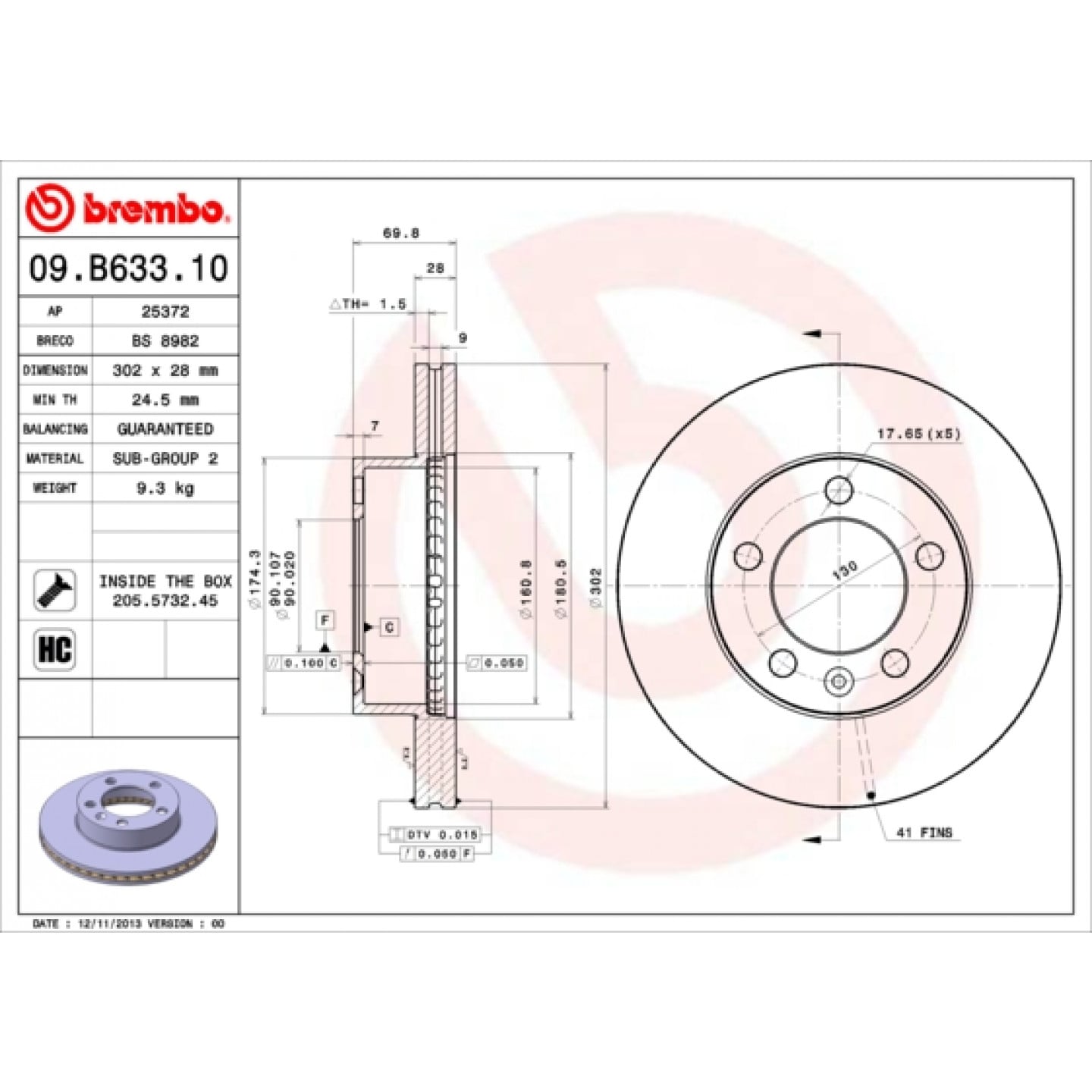 Brzdový kotouč BREMBO 09.B633.10