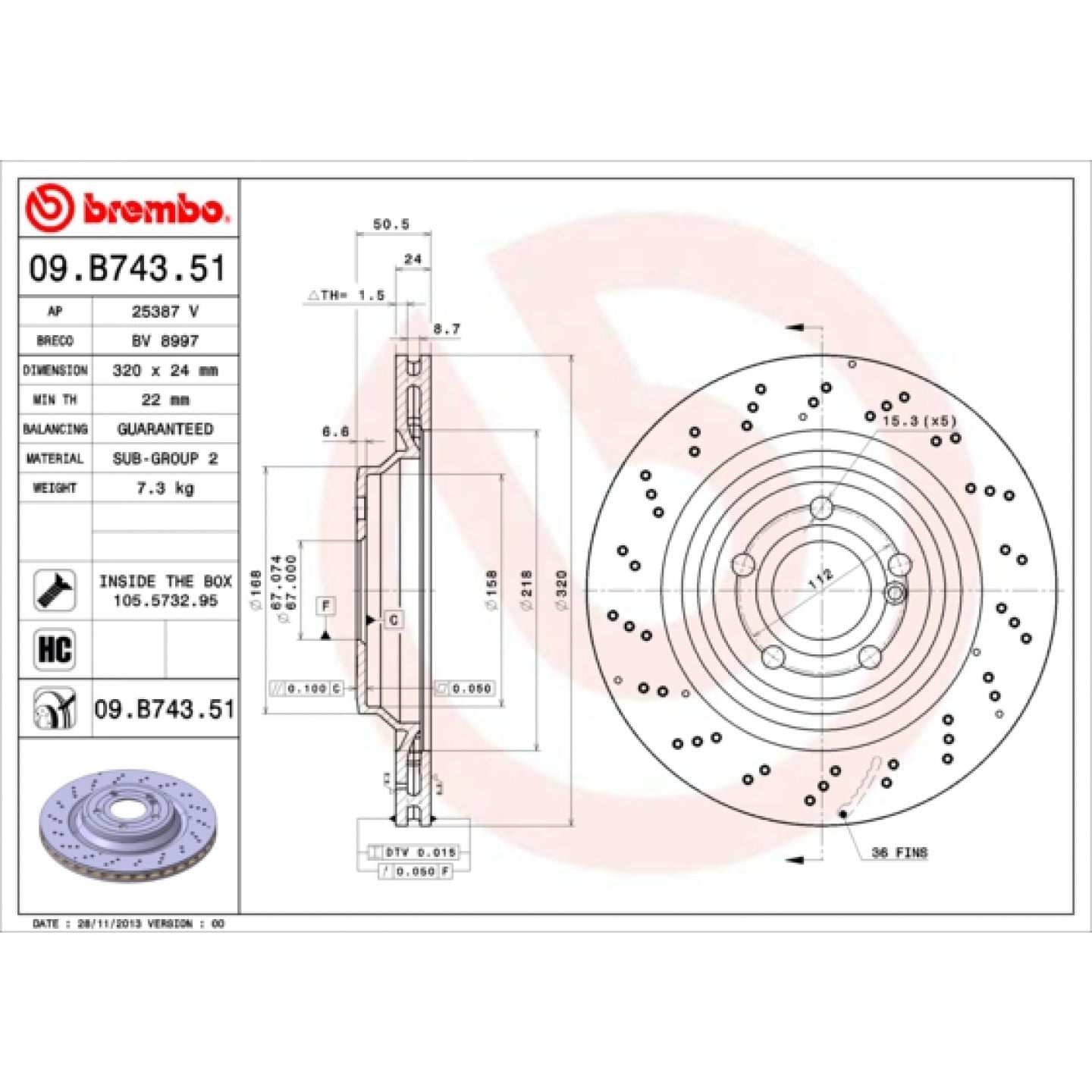 Discofreno BREMBO 09.B743.51