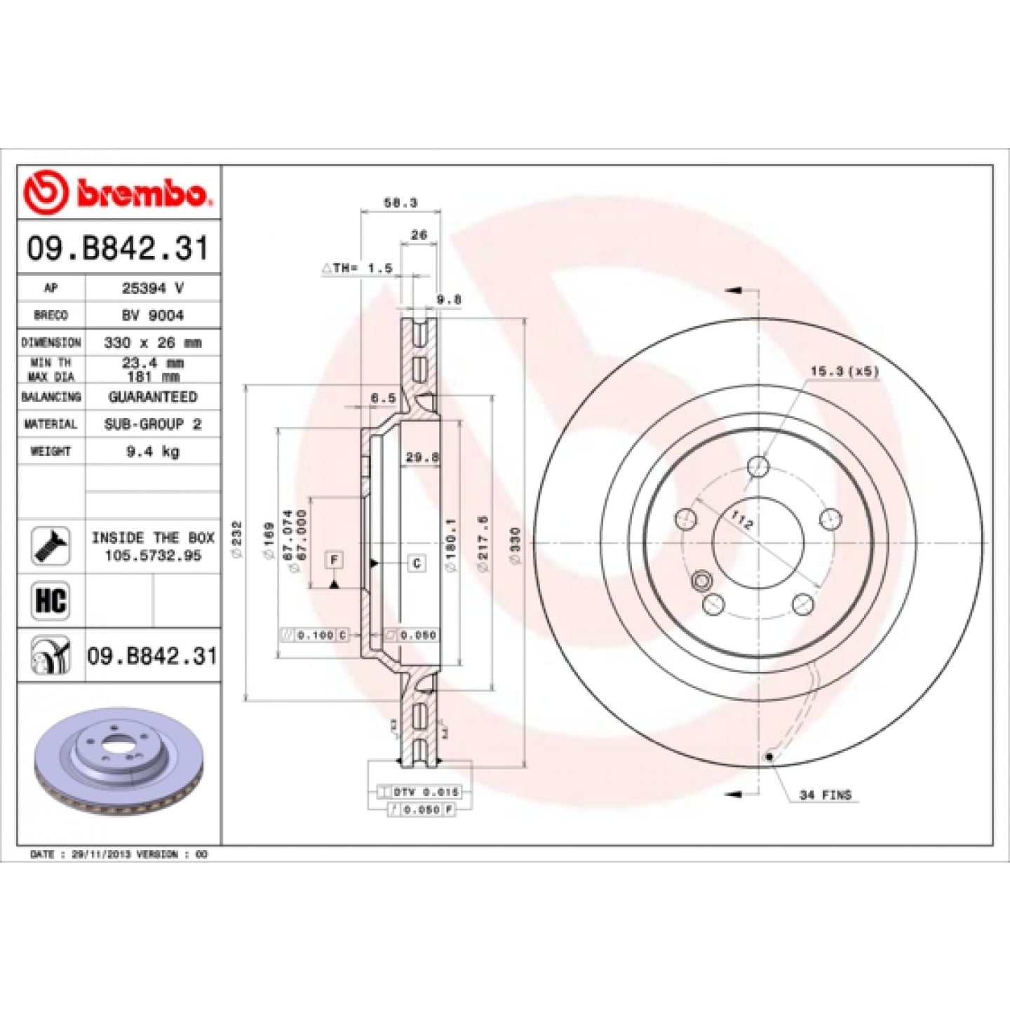 Discofreno BREMBO 09.B842.31