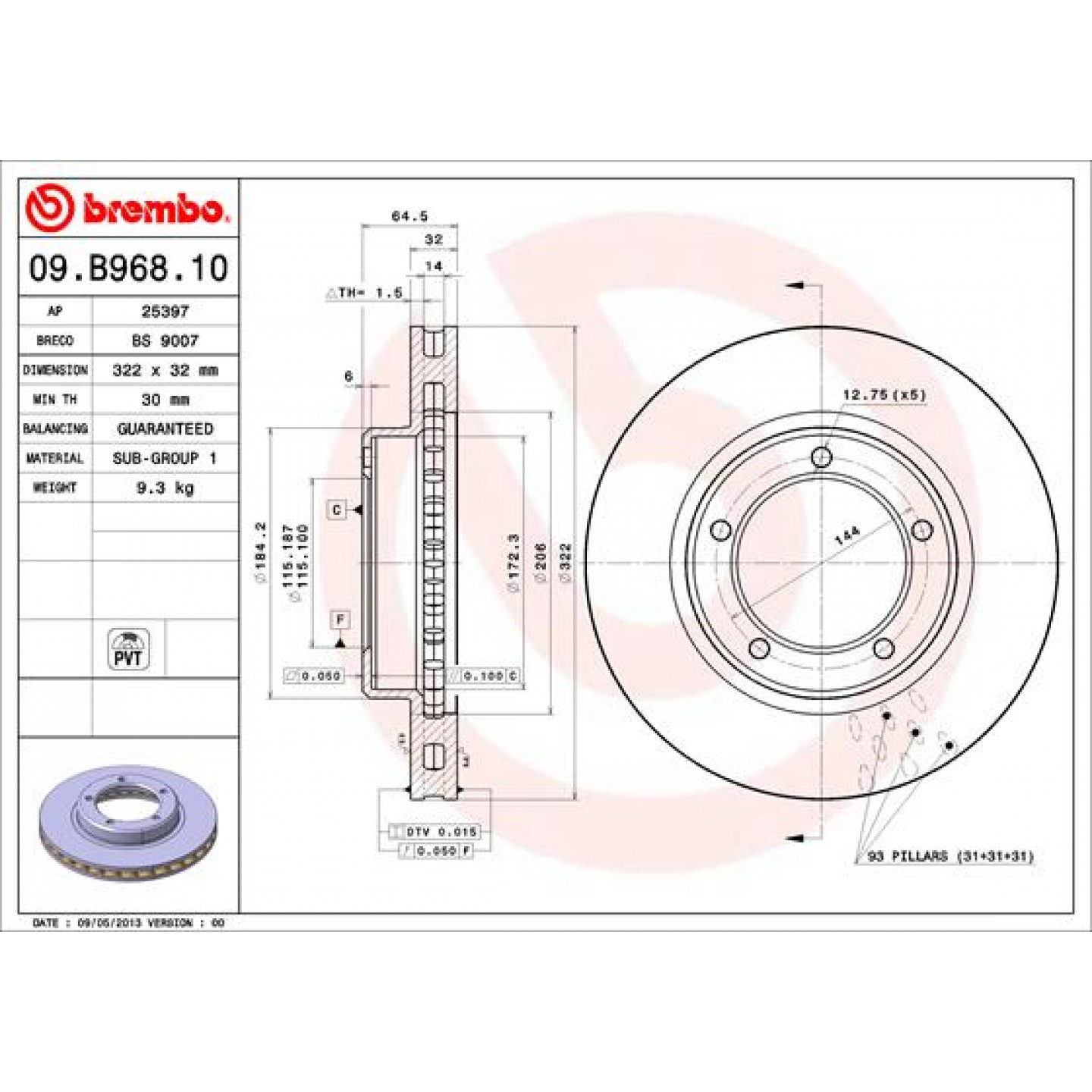 Discofreno BREMBO 09.B968.11