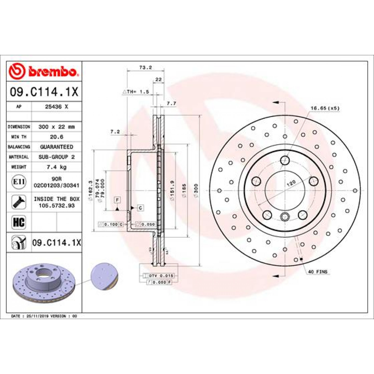 Remschijf BREMBO 09.C114.1X