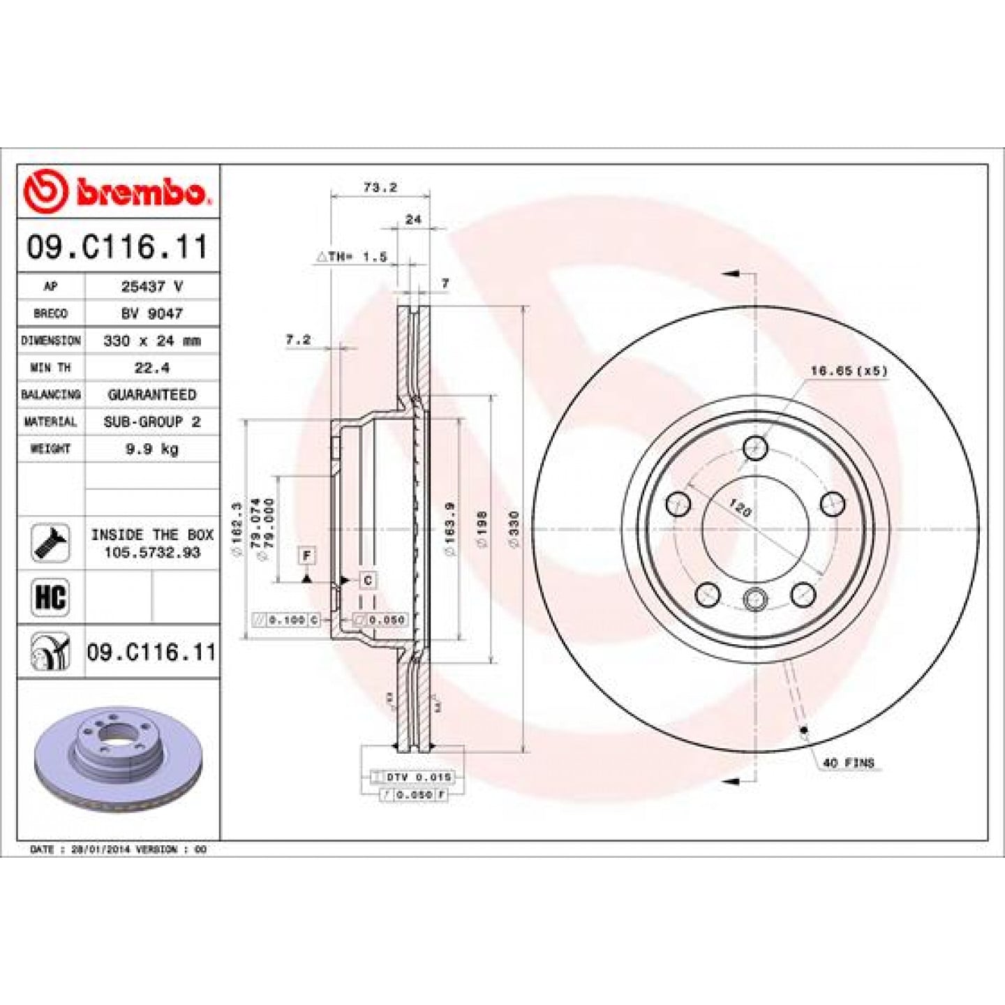 Brzdový kotouč BREMBO 09.C116.11