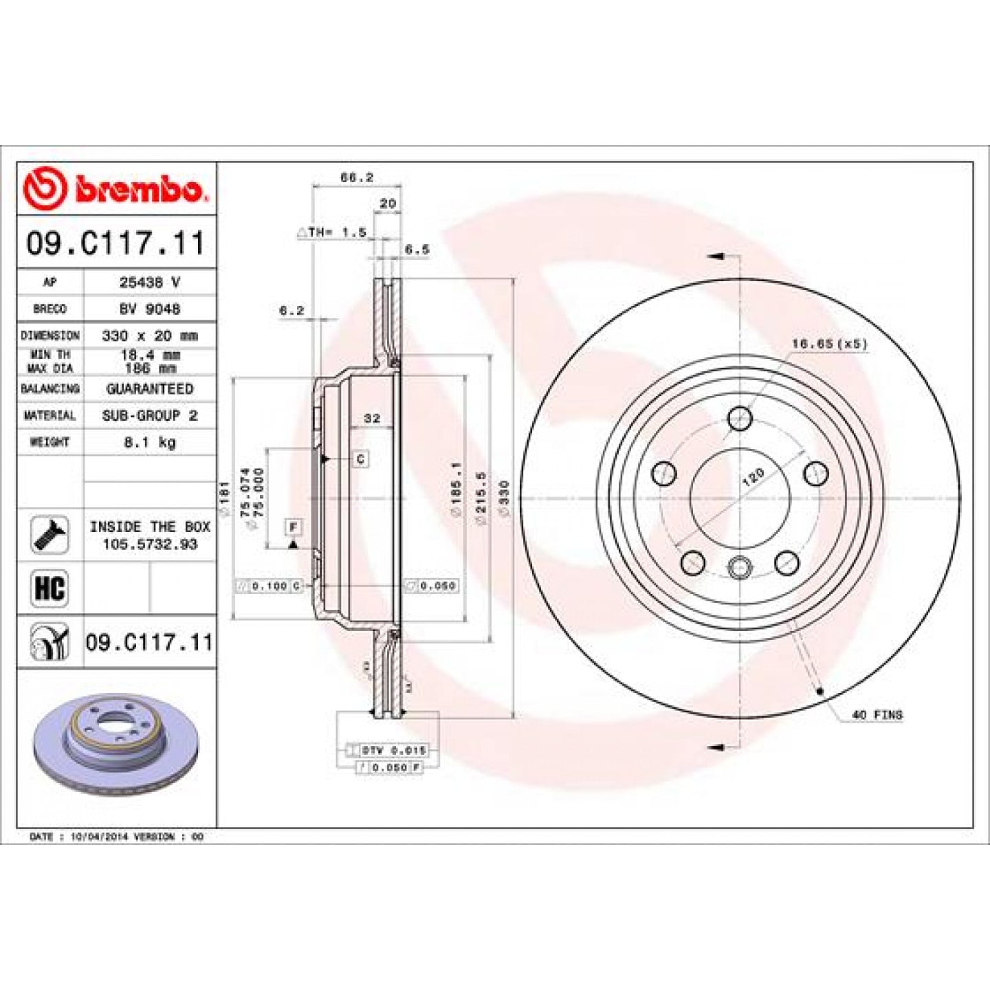 Bremsscheibe BREMBO 09.C117.11