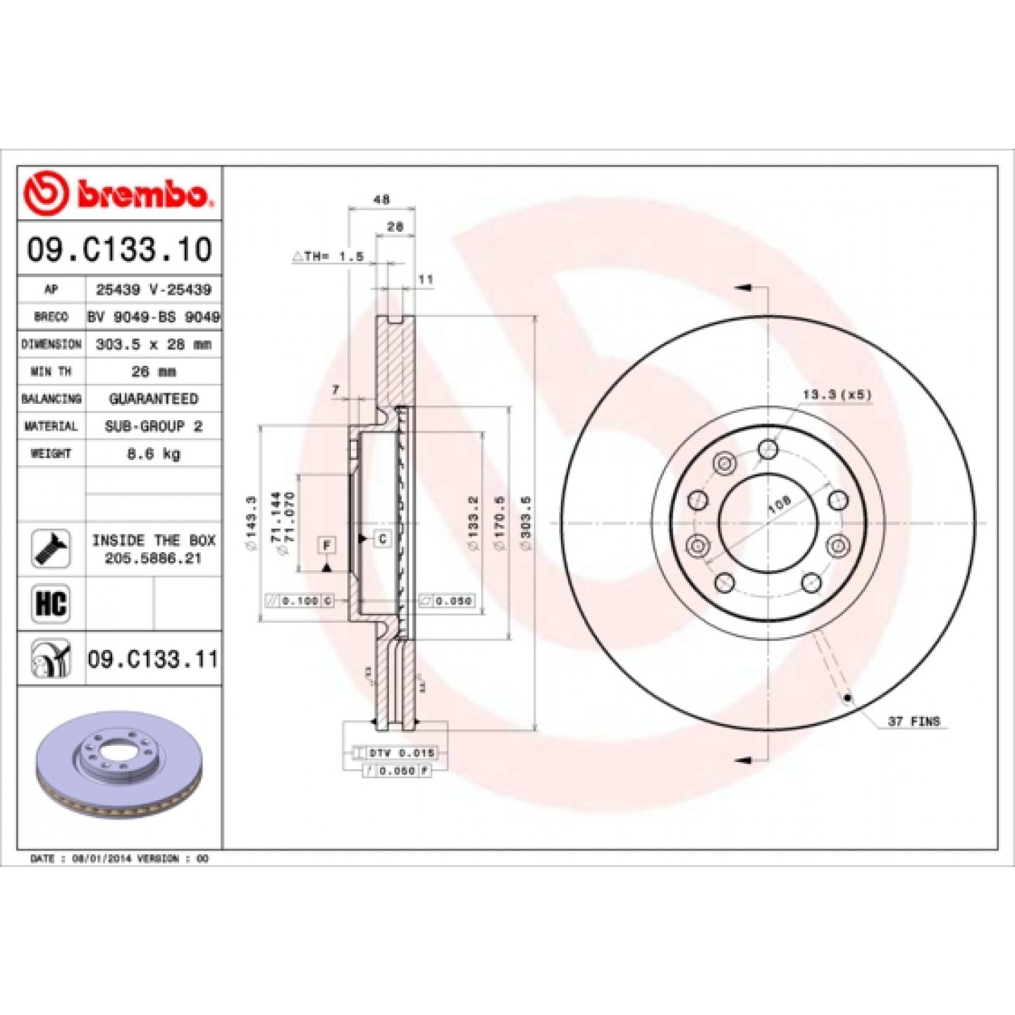 Bremseskive BREMBO 09.C133.11