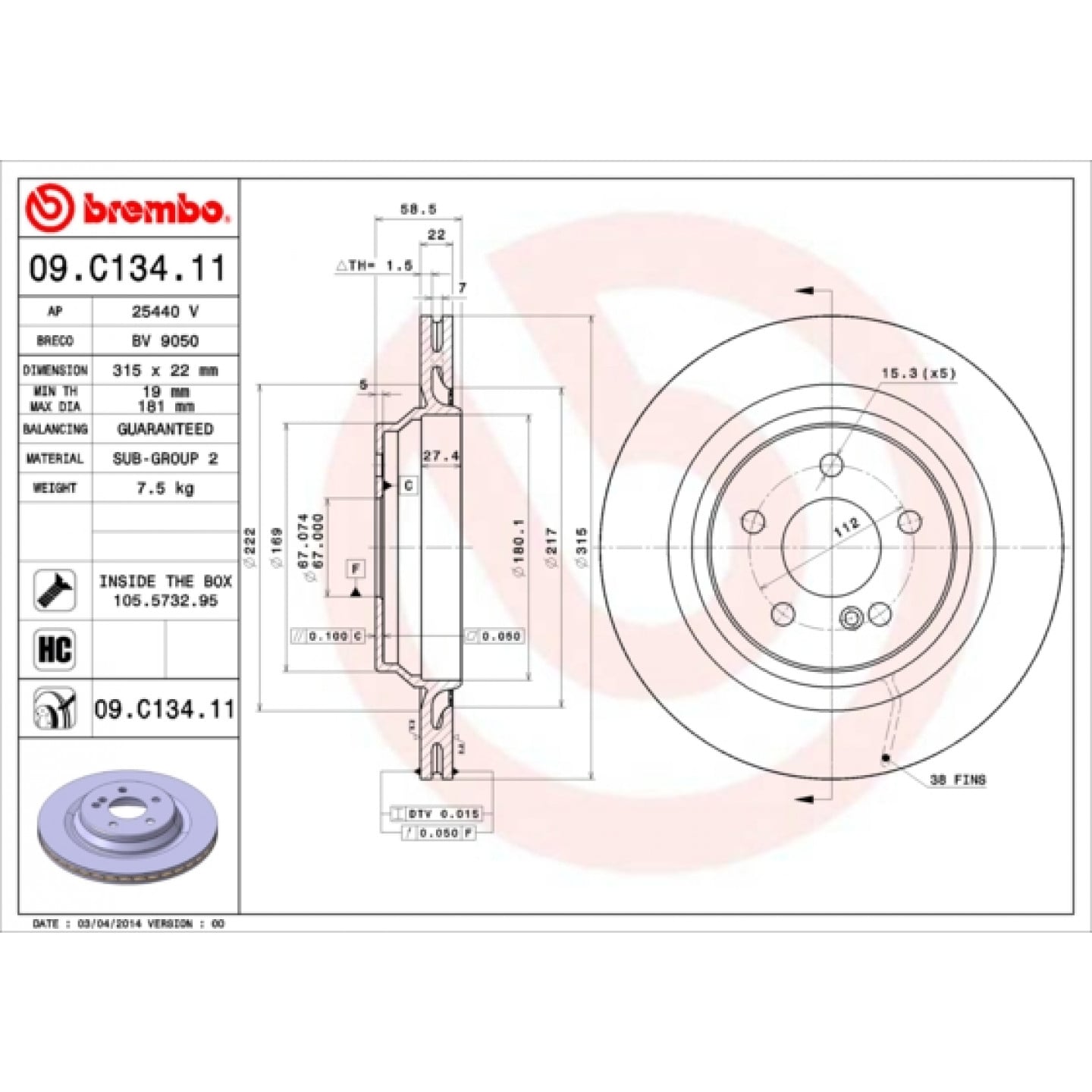 Bremseskive BREMBO 09.C134.11