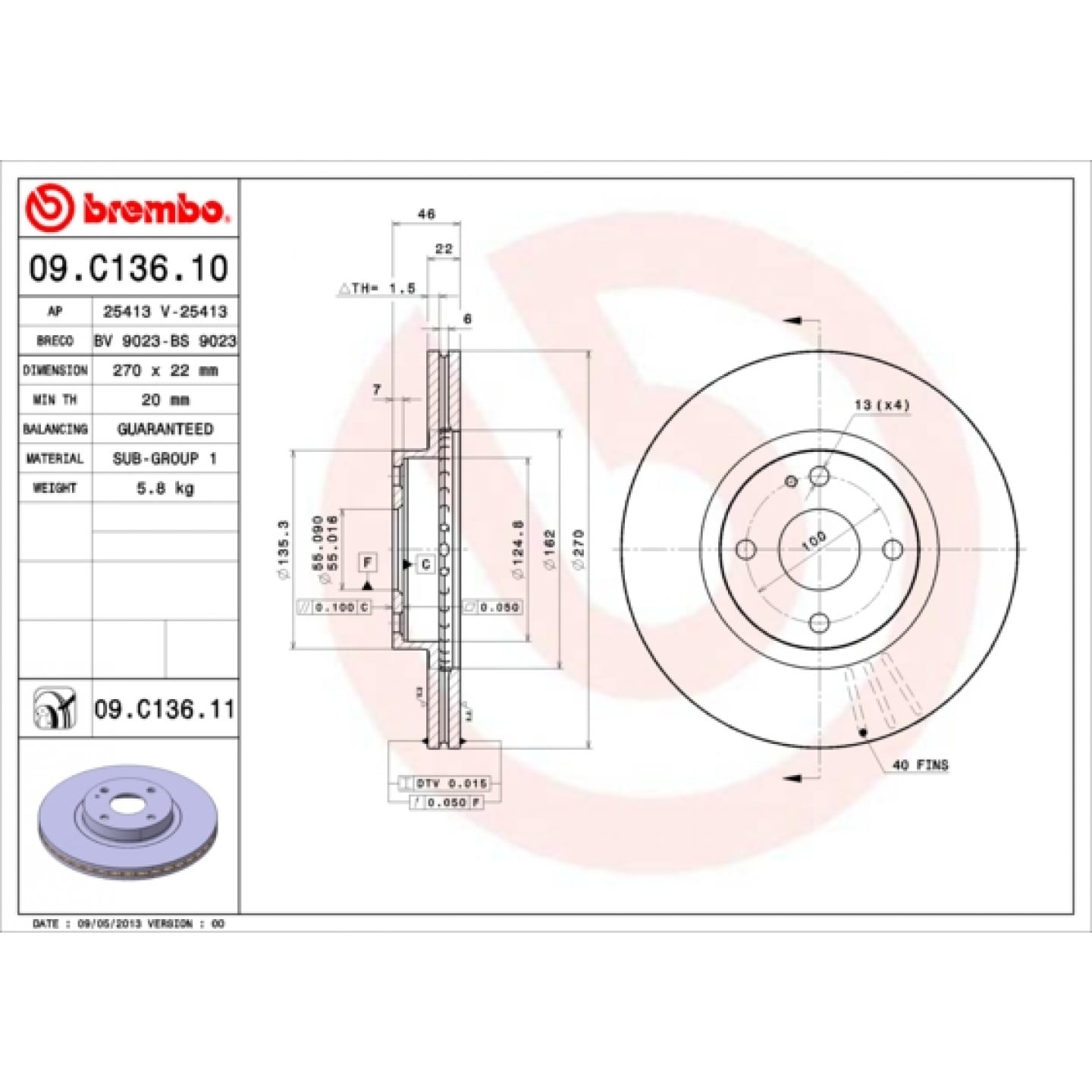 Remschijf BREMBO 09.C136.11