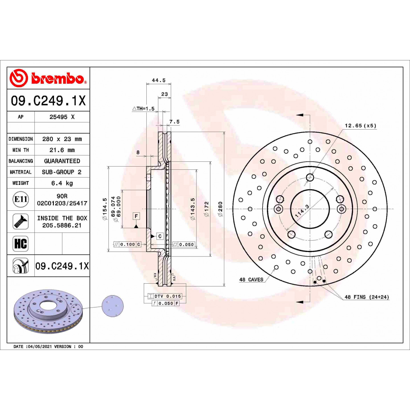 Bremseskive BREMBO 09.C249.1X