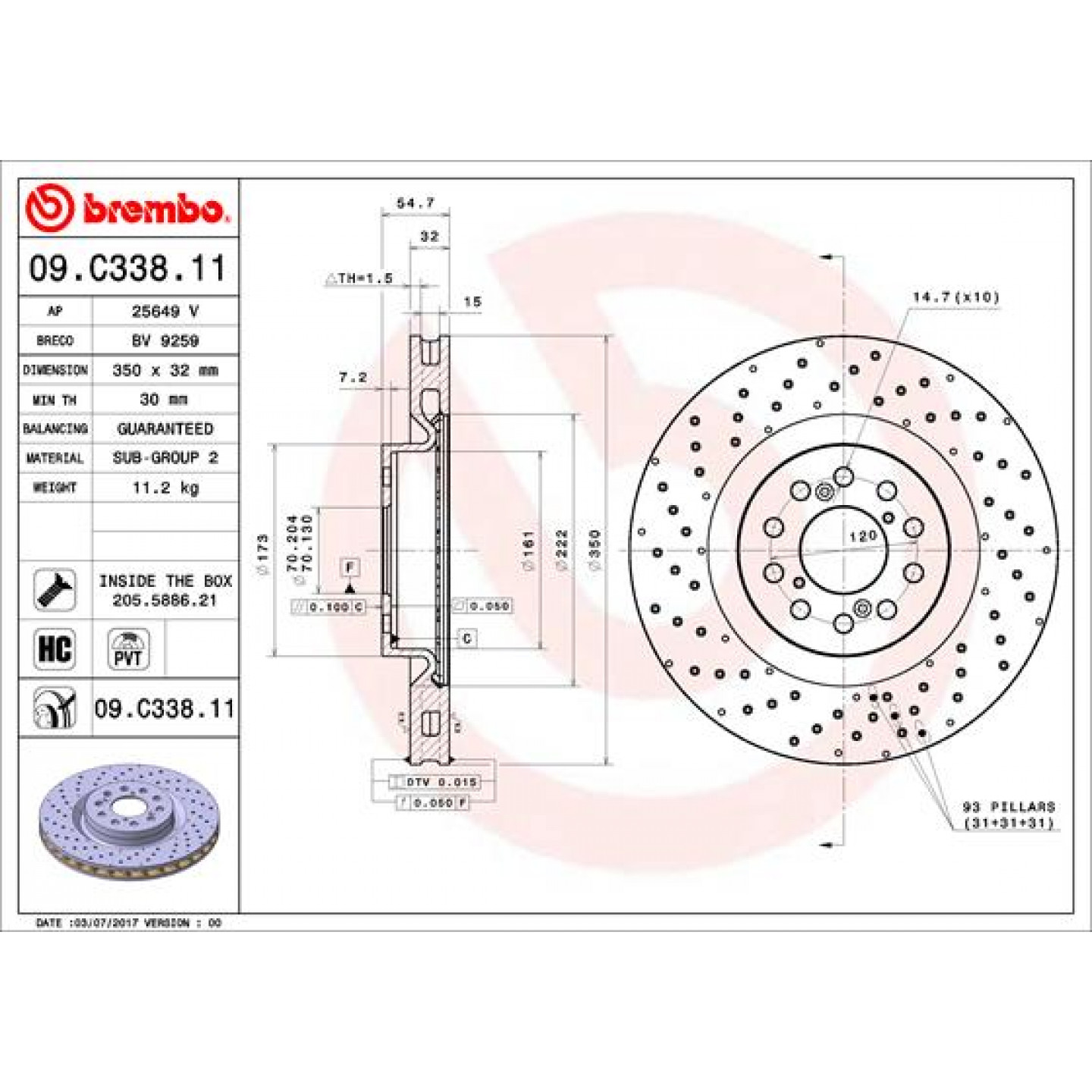 Brzdový kotouč BREMBO 09.C338.11