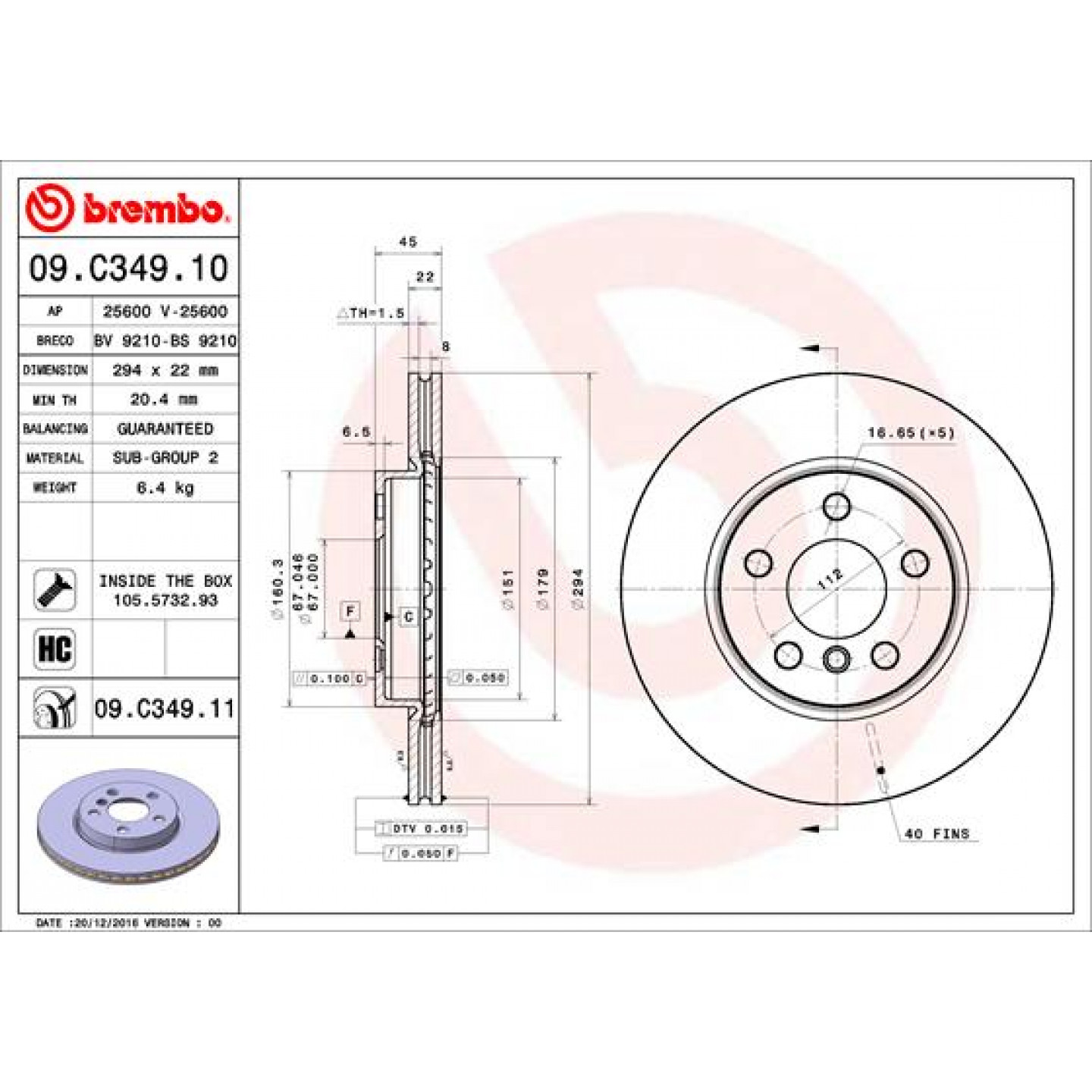 Remschijf BREMBO 09.C349.11